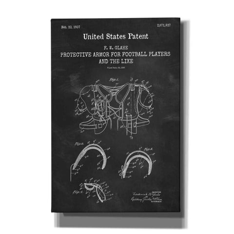 Image of 'Protective Armor for Football Blueprint Patent Chalkboard,' Canvas Wall Art