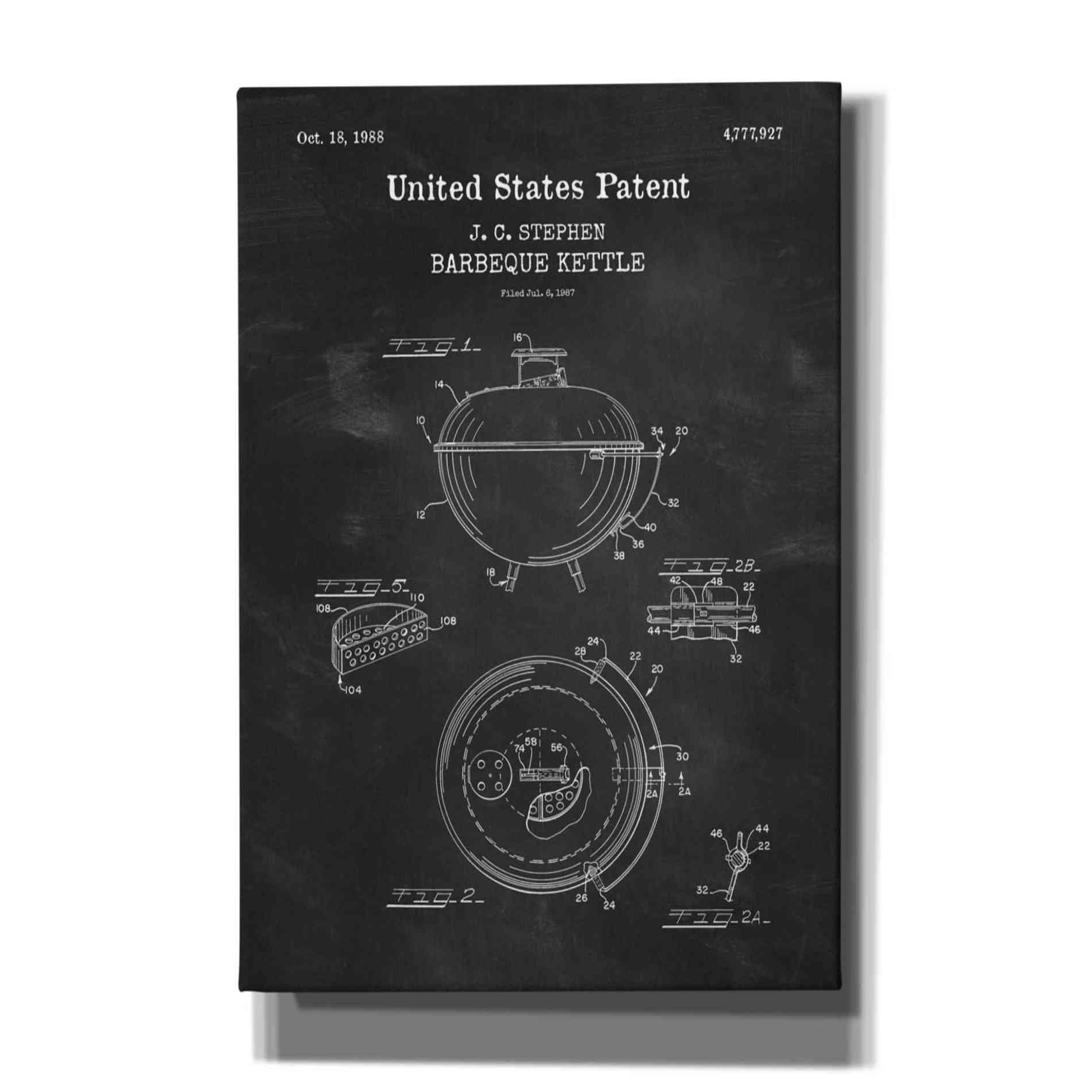'Barbeque Kettle Blueprint Patent Chalkboard,' Canvas Wall Art