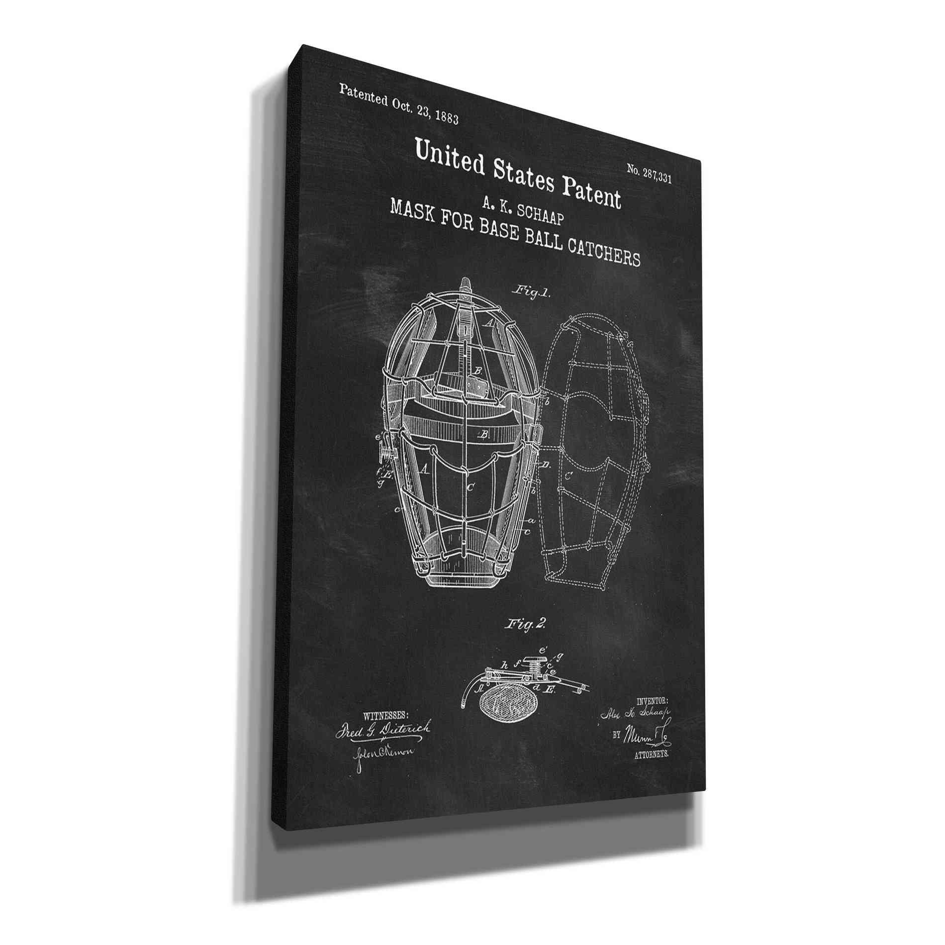 'Baseball Catchers Mask Blueprint Patent Chalkboard,' Canvas Wall Art