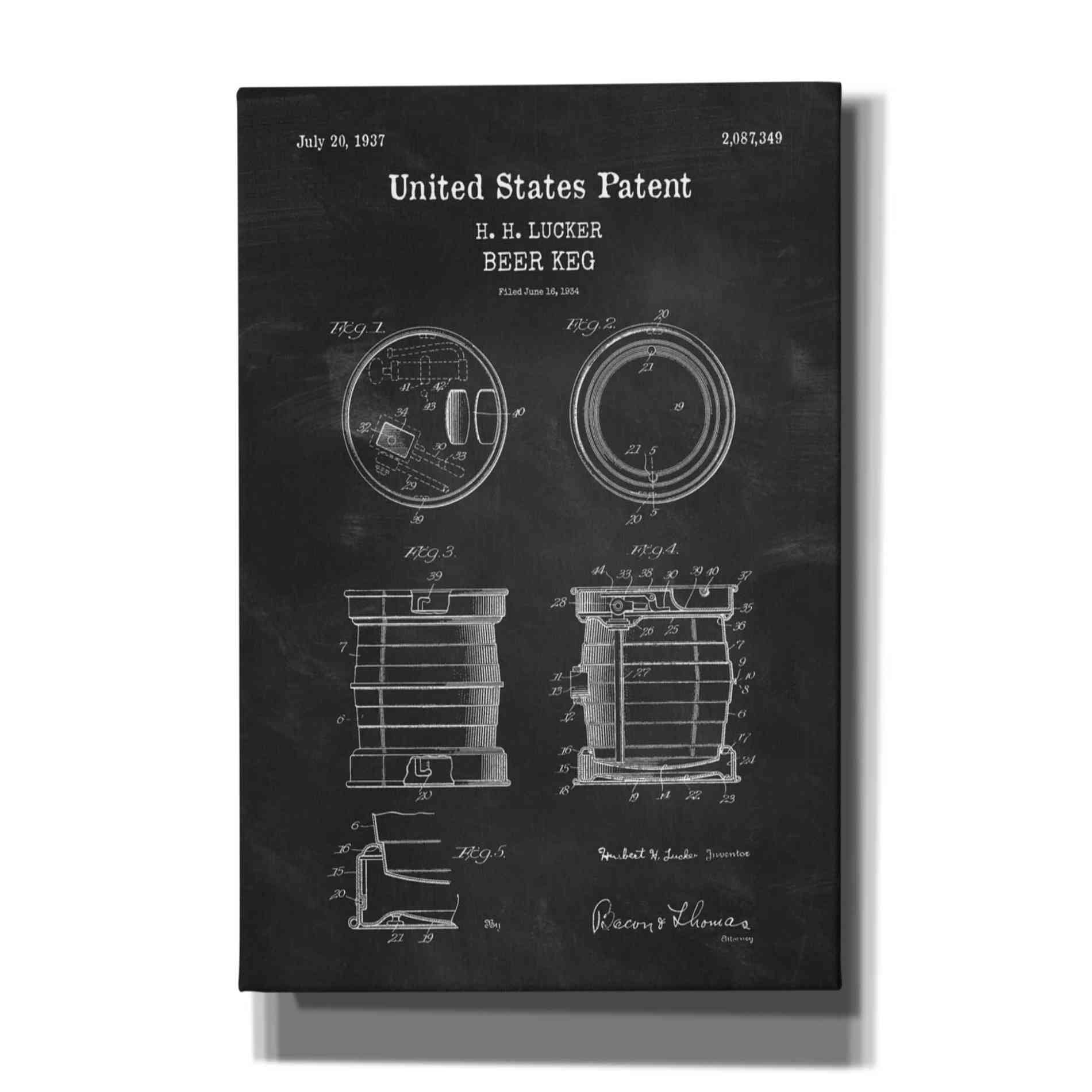 'Beer Keg Blueprint Patent Chalkboard,' Canvas Wall Art