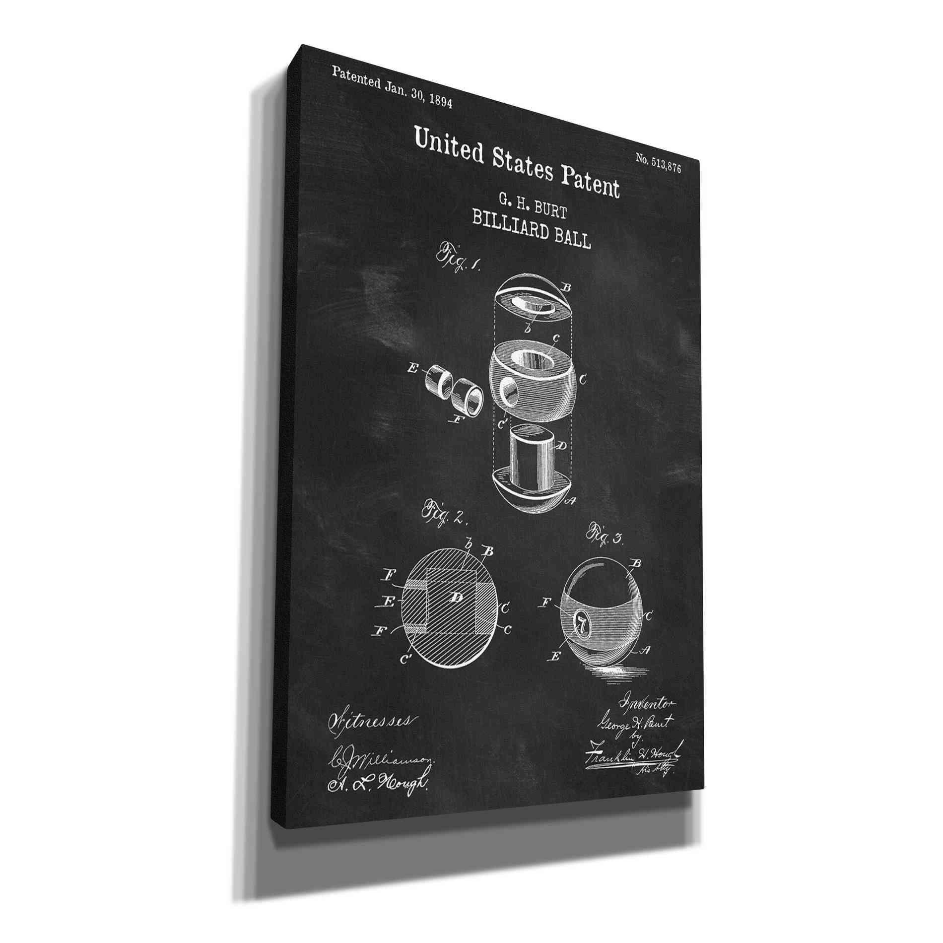 'Billiard Ball Blueprint Patent Chalkboard,' Canvas Wall Art