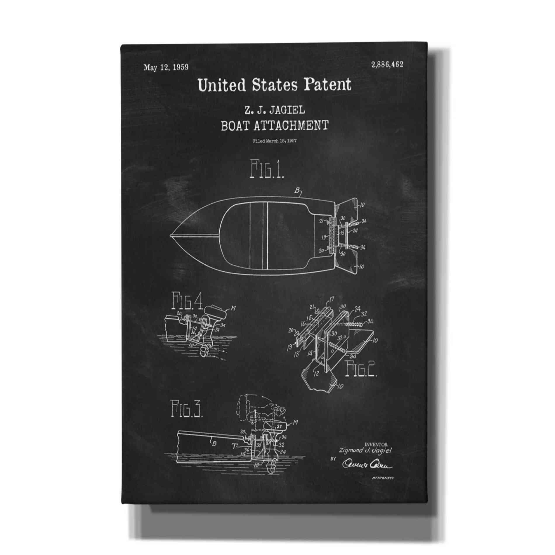 'Boat Attachment Blueprint Patent Chalkboard,' Canvas Wall Art