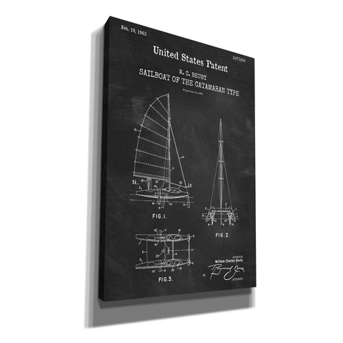 Image of 'Catamaran Sailboat Blueprint Patent Chalkboard,' Canvas Wall Art