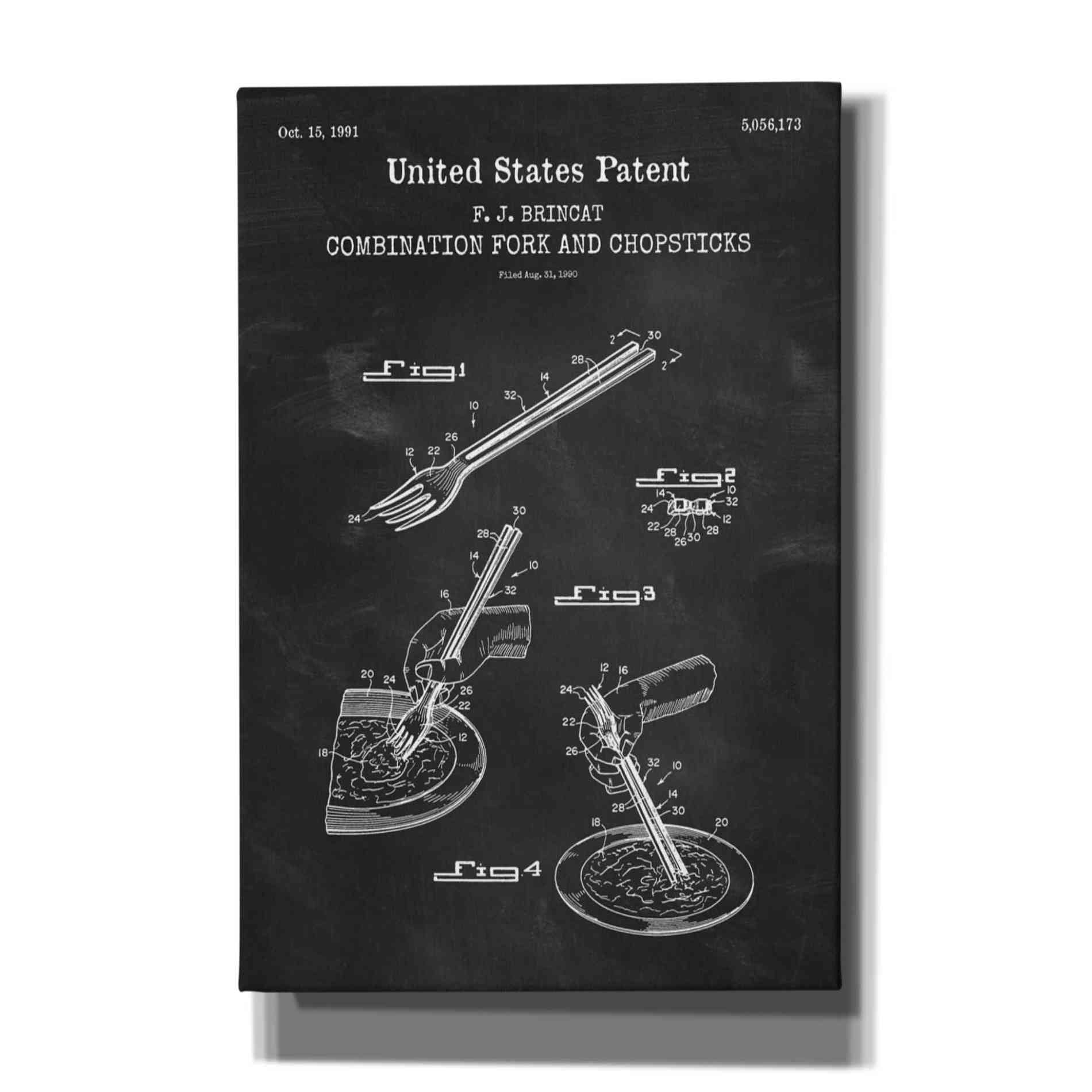 'Chopsticks Blueprint Patent Chalkboard,' Canvas Wall Art