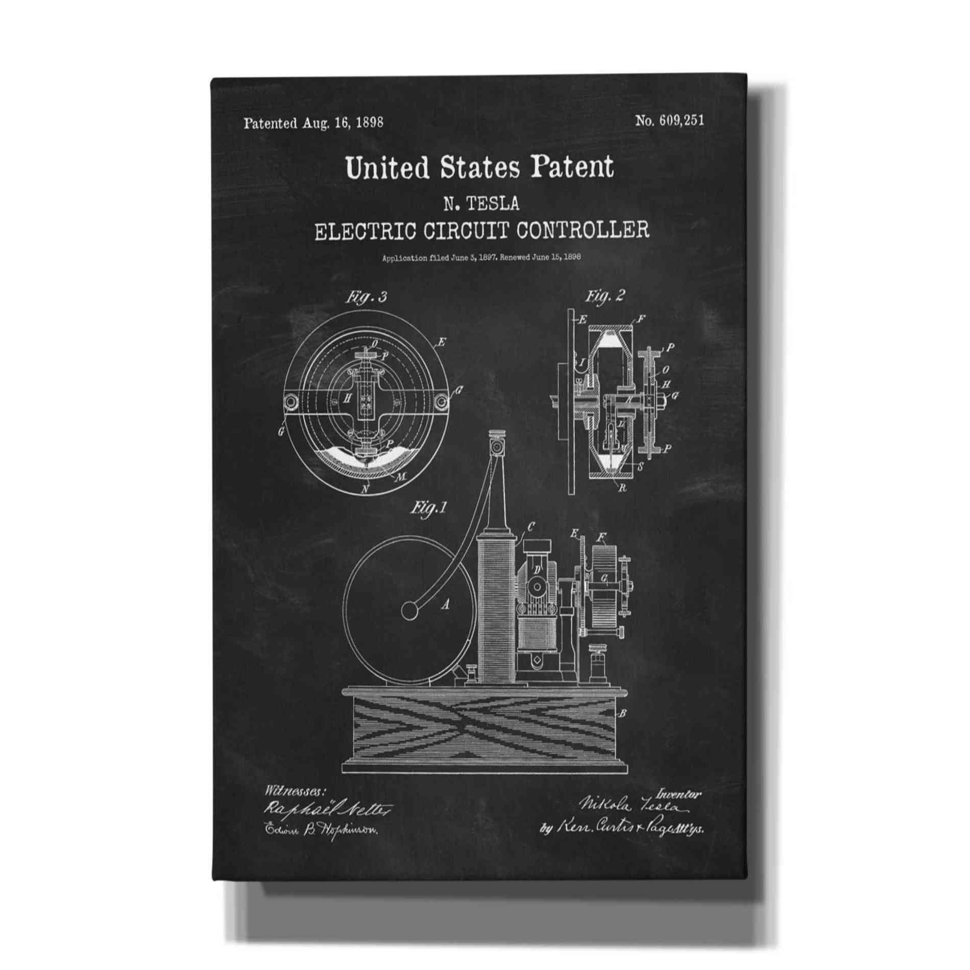 'Circuit Controller Blueprint Patent Chalkboard,' Canvas Wall Art