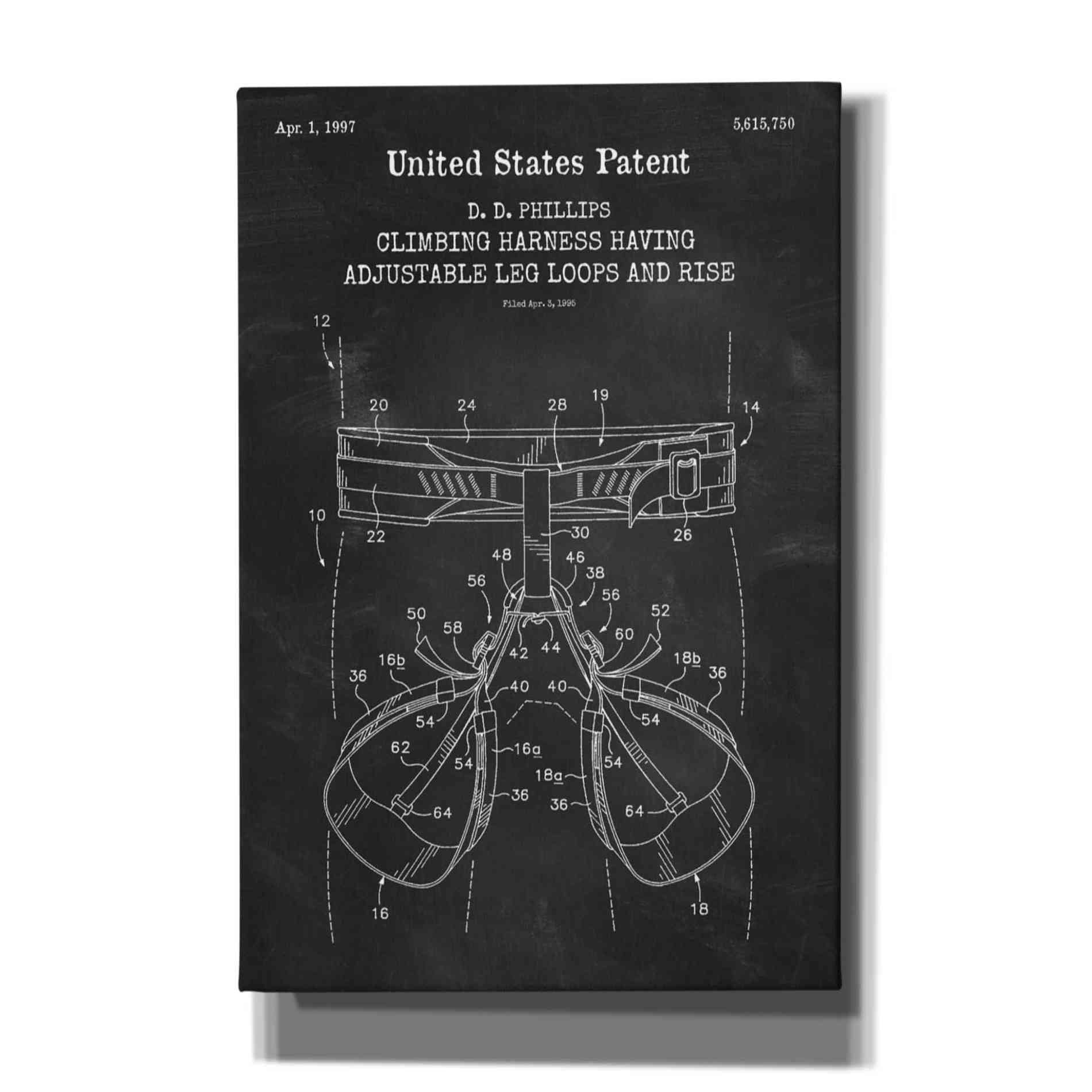 'Climbing Harness Blueprint Patent Chalkboard,' Canvas Wall Art