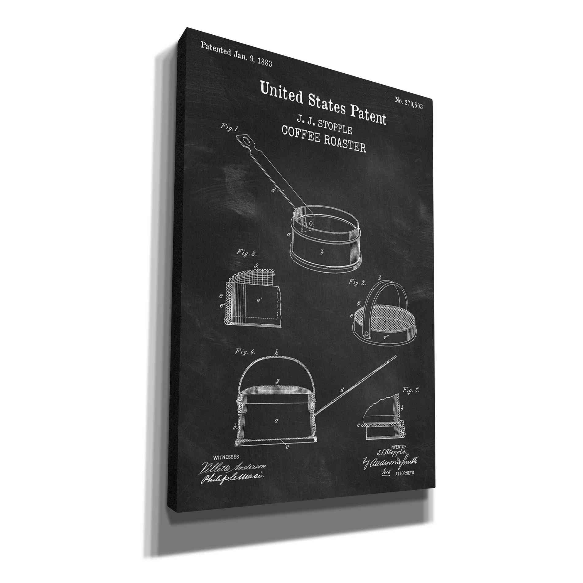'Coffee Roaster Blueprint Patent Chalkboard,' Canvas Wall Art