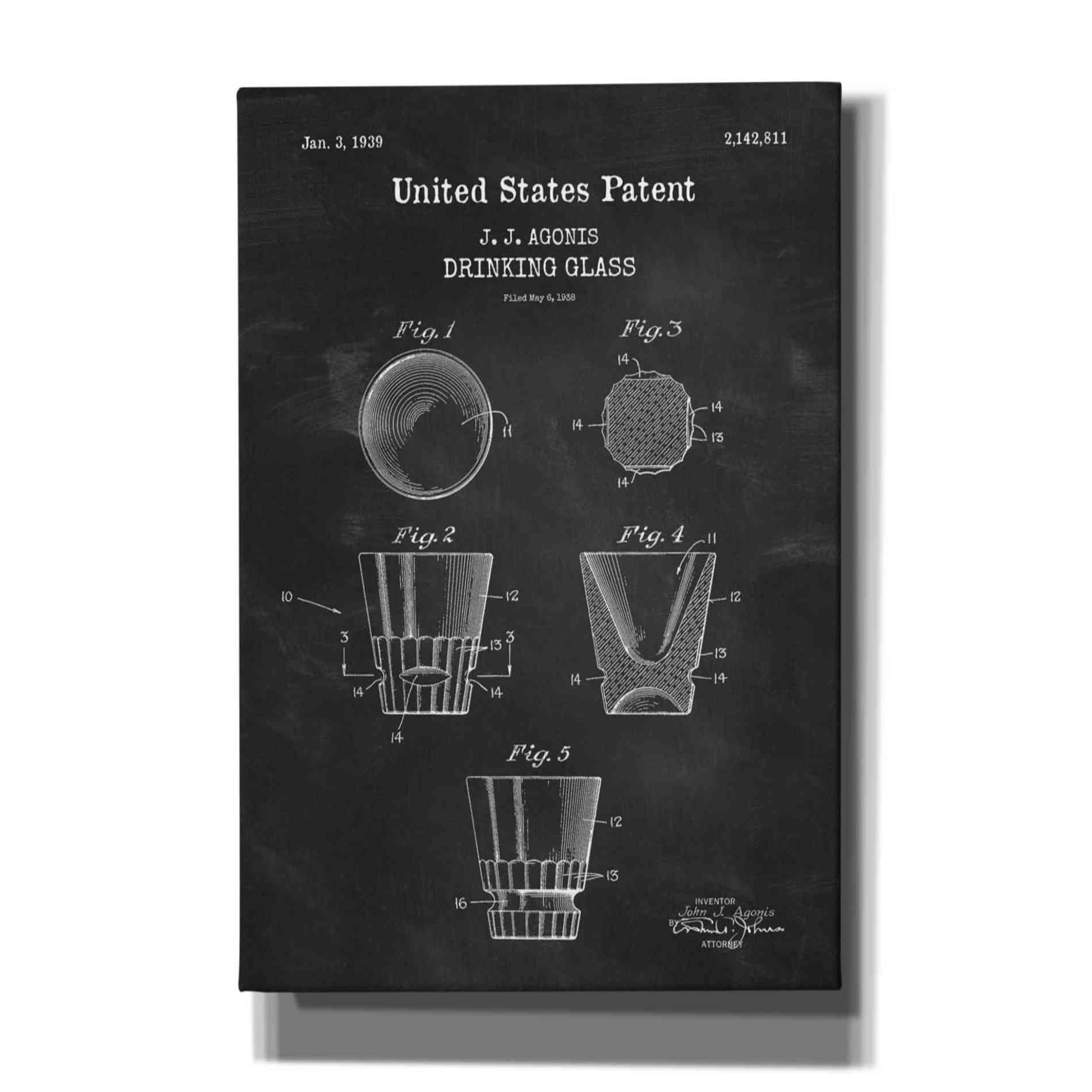 'Drinking Glass Blueprint Patent Chalkboard,' Canvas Wall Art
