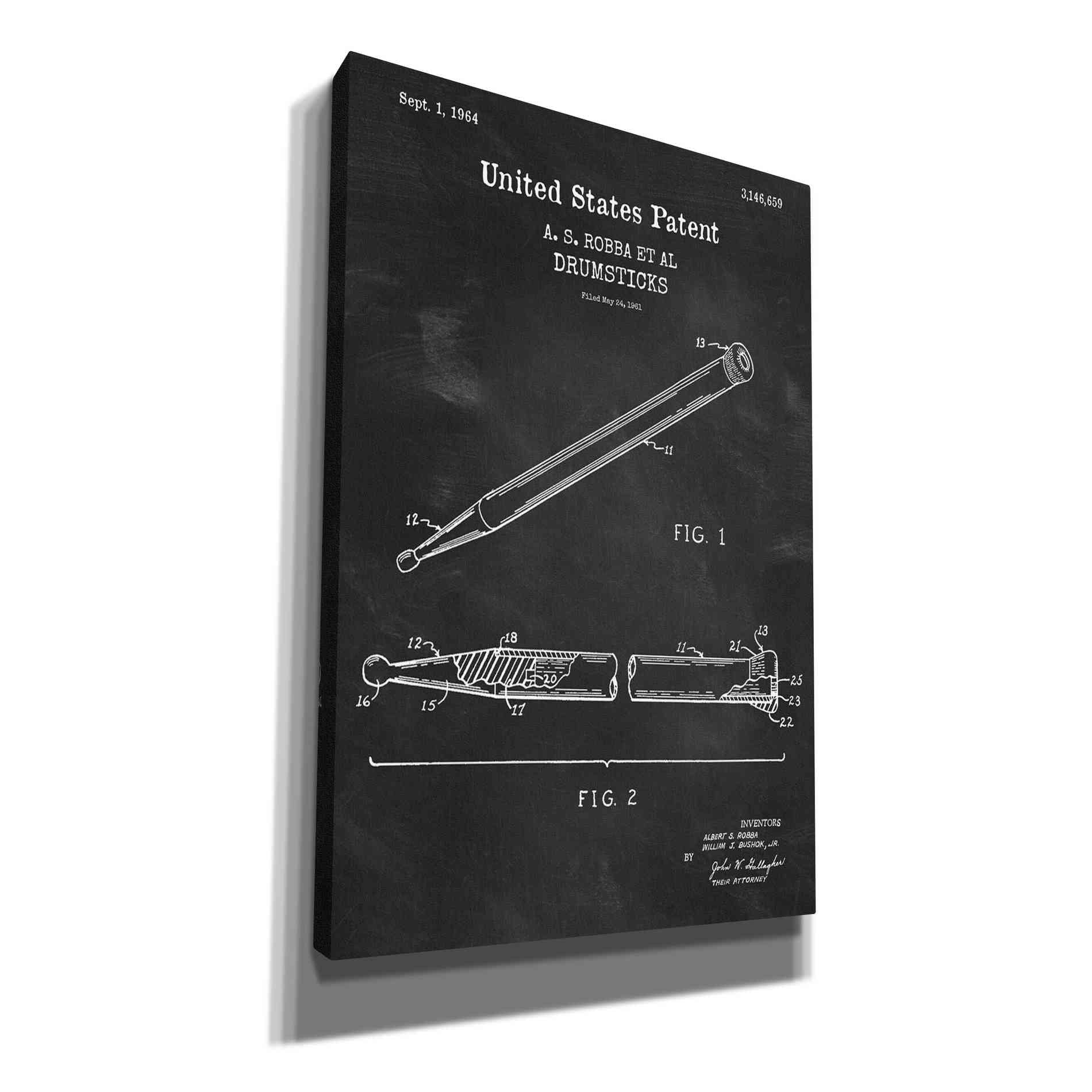 'Drumsticks, 1964 Blueprint Patent Chalkboard,' Canvas Wall Art