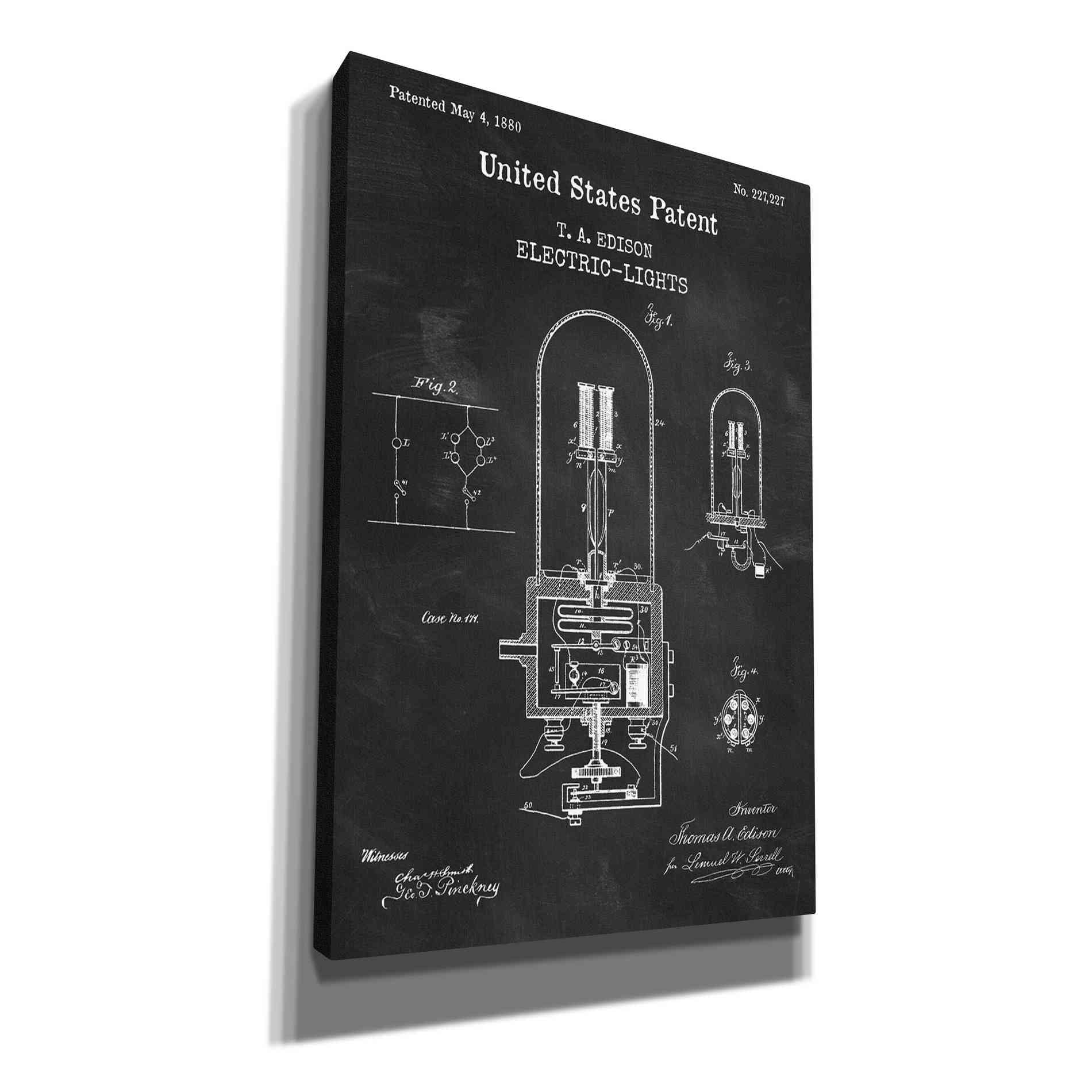 'Electric Lights Blueprint Patent Chalkboard,' Canvas Wall Art