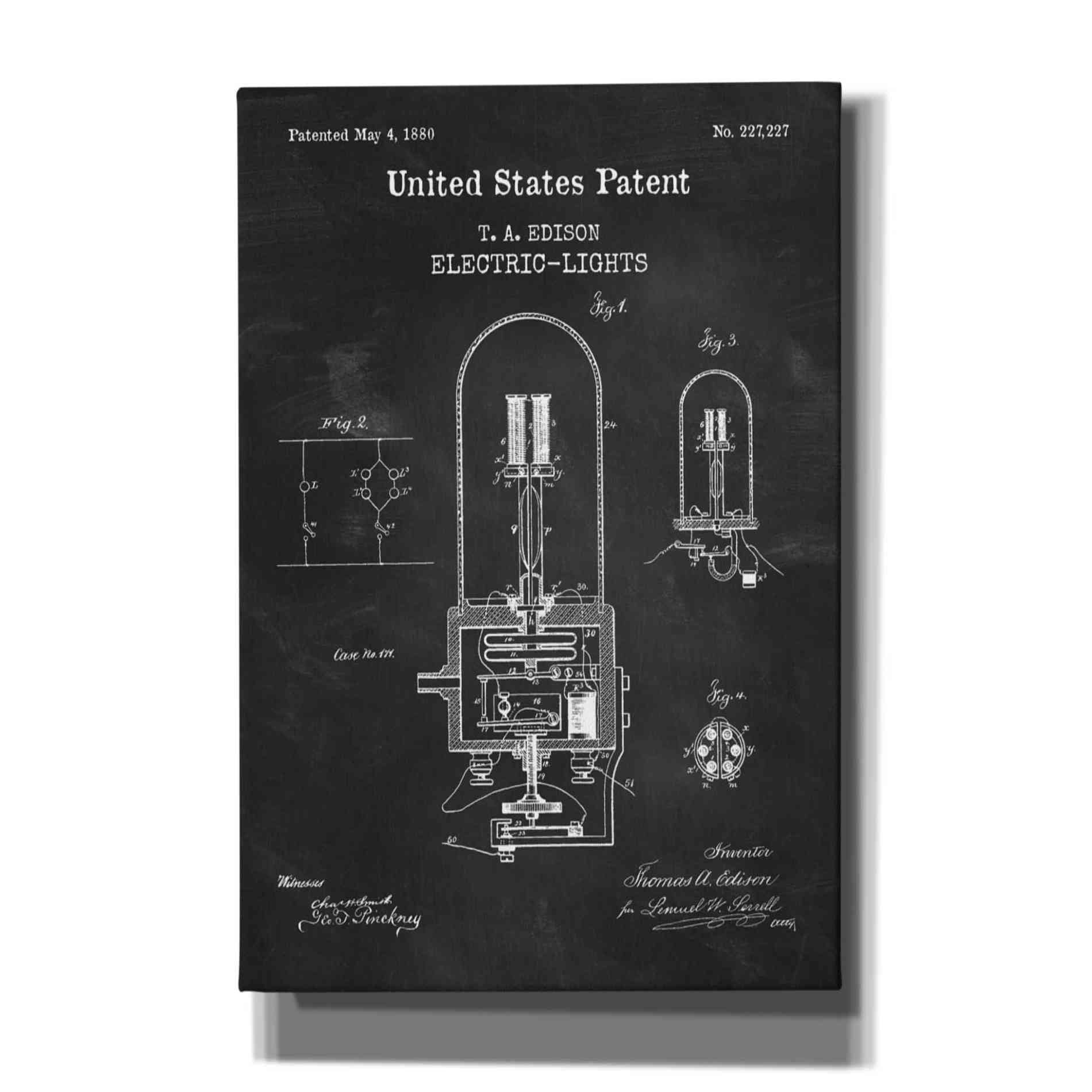 'Electric Lights Blueprint Patent Chalkboard,' Canvas Wall Art