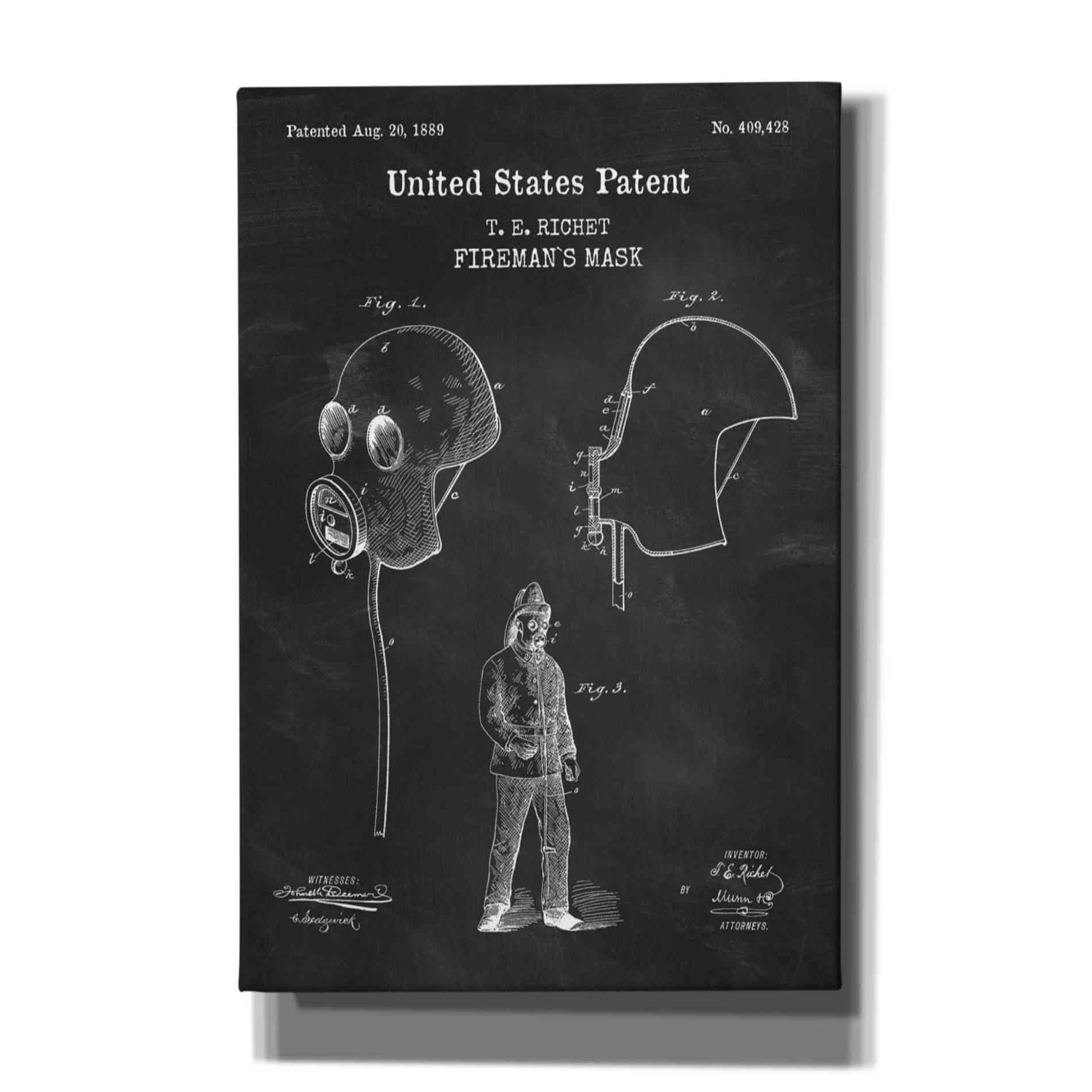 'Fireman's Mask Blueprint Patent Chalkboard,' Canvas Wall Art