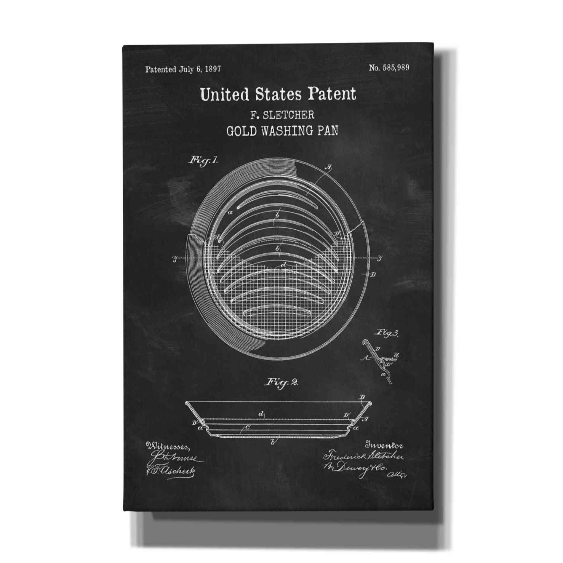 'Gold Pan Blueprint Patent Chalkboard,' Canvas Wall Art