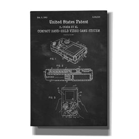 'Hand-held Game System Blueprint Patent Chalkboard,' Canvas Wall Art