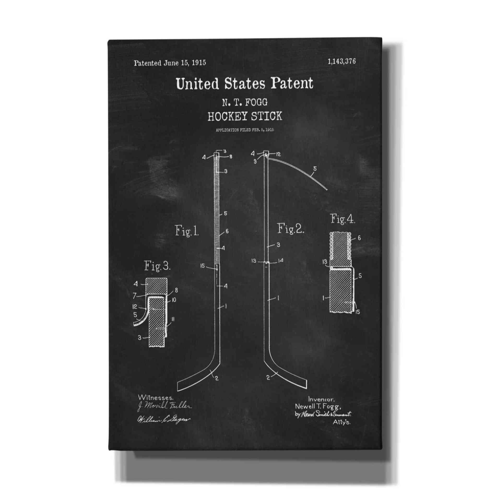 'Hockey Stick Blueprint Patent Chalkboard,' Canvas Wall Art