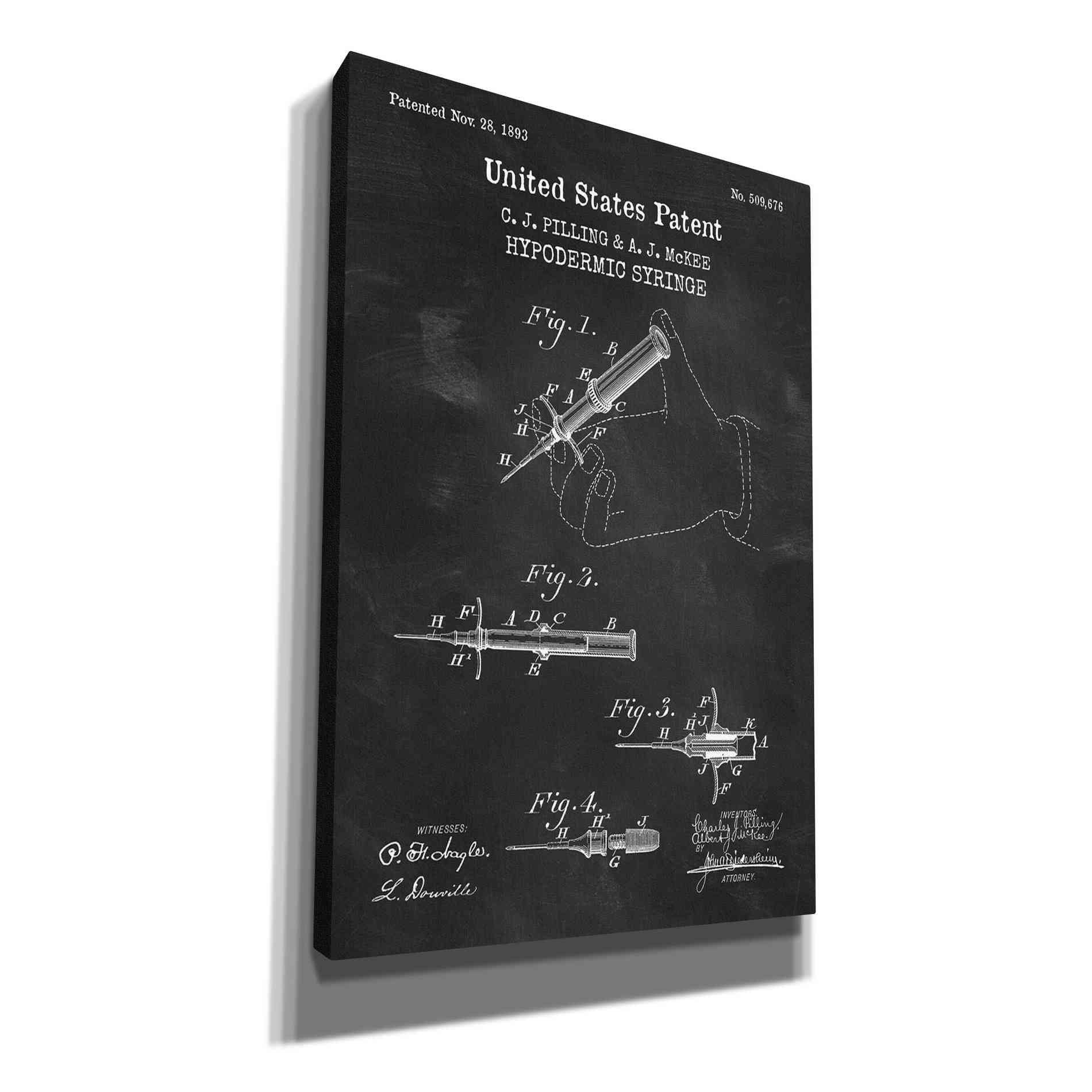 'Hypodermic Syringe Blueprint Patent Chalkboard,' Canvas Wall Art