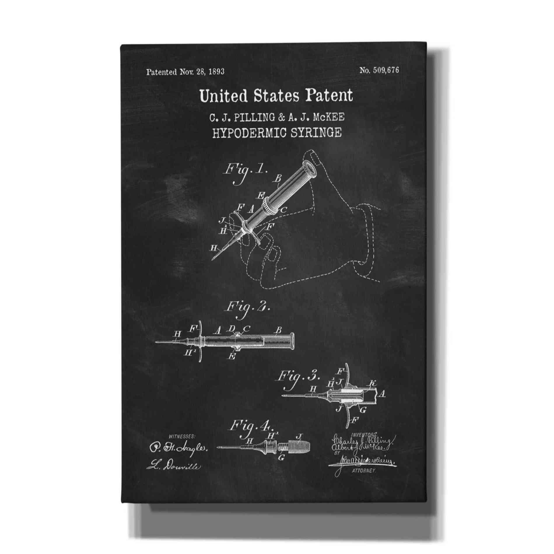 'Hypodermic Syringe Blueprint Patent Chalkboard,' Canvas Wall Art