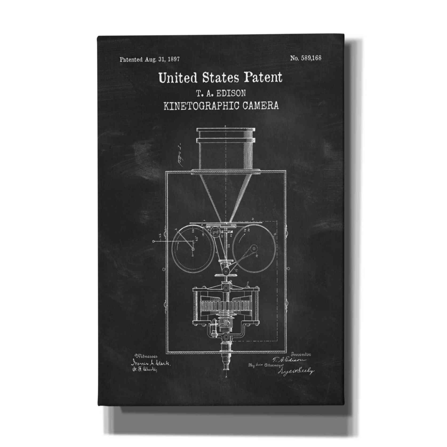 'Kinetographic Camera Blueprint Patent Chalkboard,' Canvas Wall Art