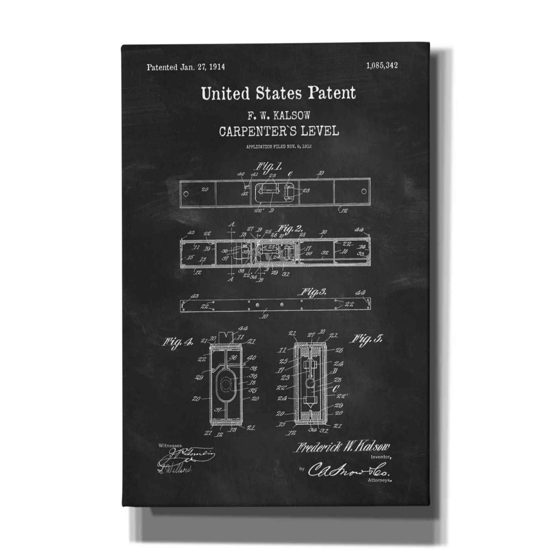 'Carpenter's Level Blueprint Patent Chalkboard,' Canvas Wall Art