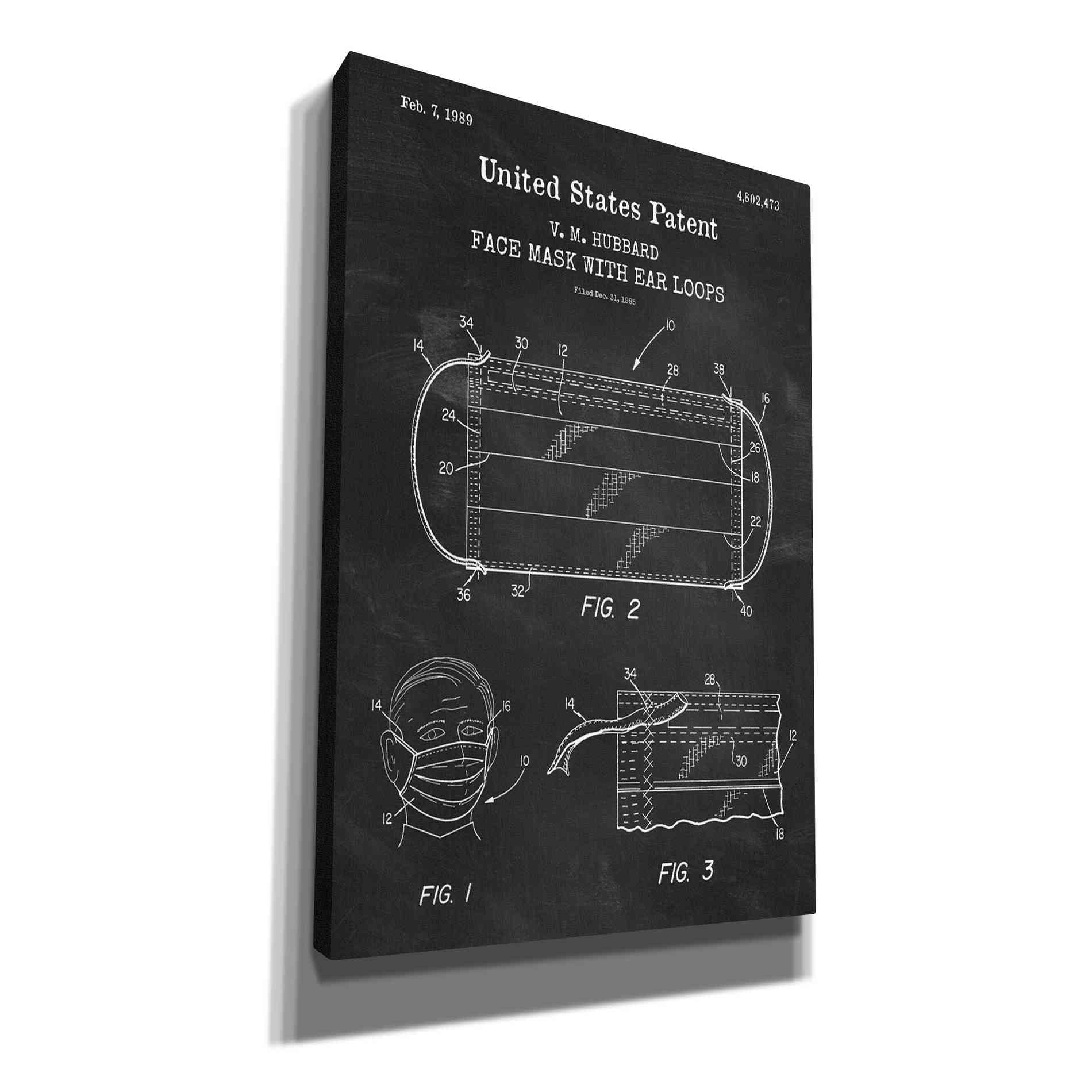 'Medical Face Mask Blueprint Patent Chalkboard,' Canvas Wall Art