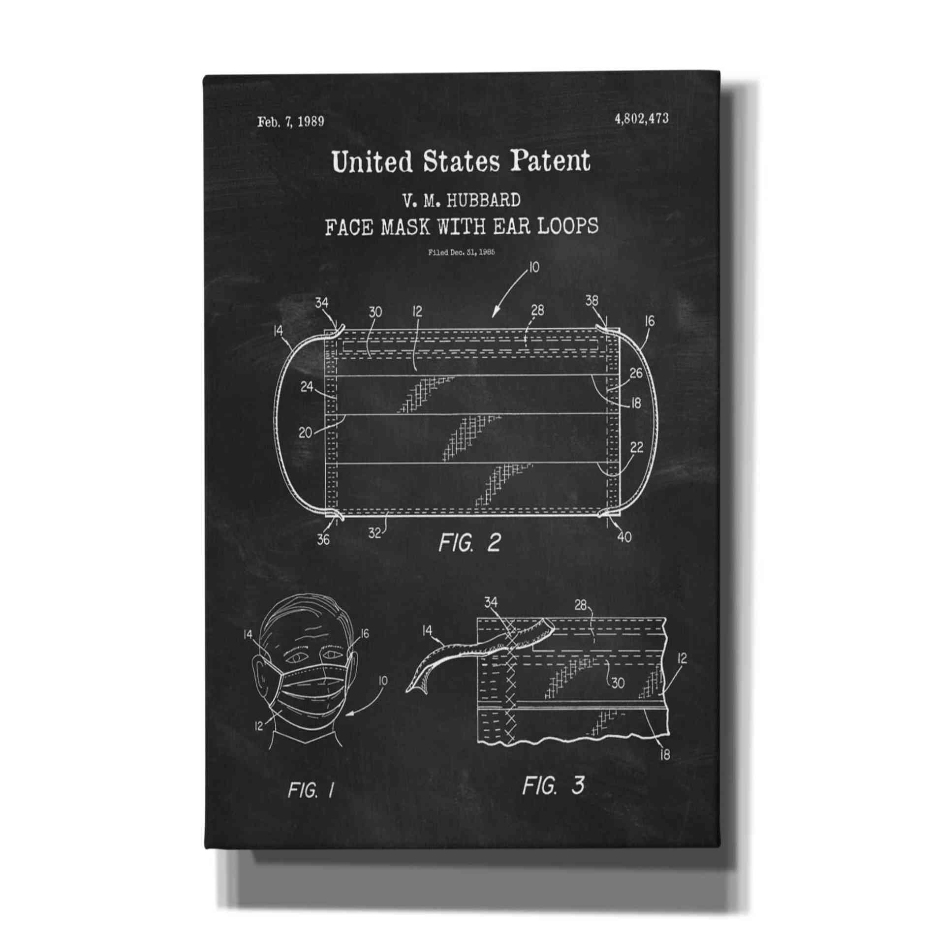 'Medical Face Mask Blueprint Patent Chalkboard,' Canvas Wall Art