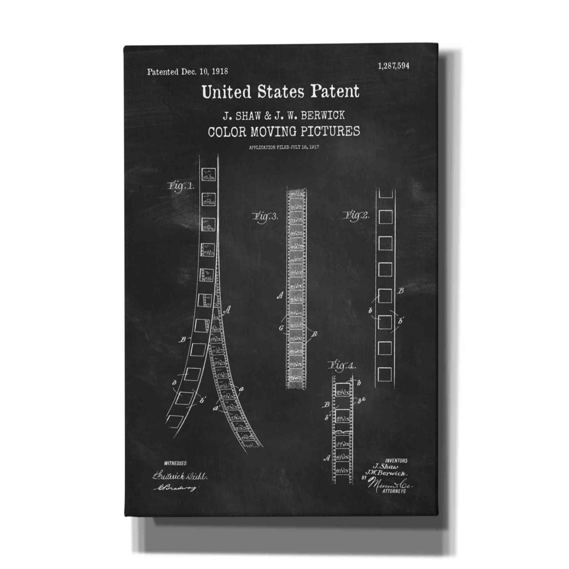 'Movie Film Blueprint Patent Chalkboard,' Canvas Wall Art
