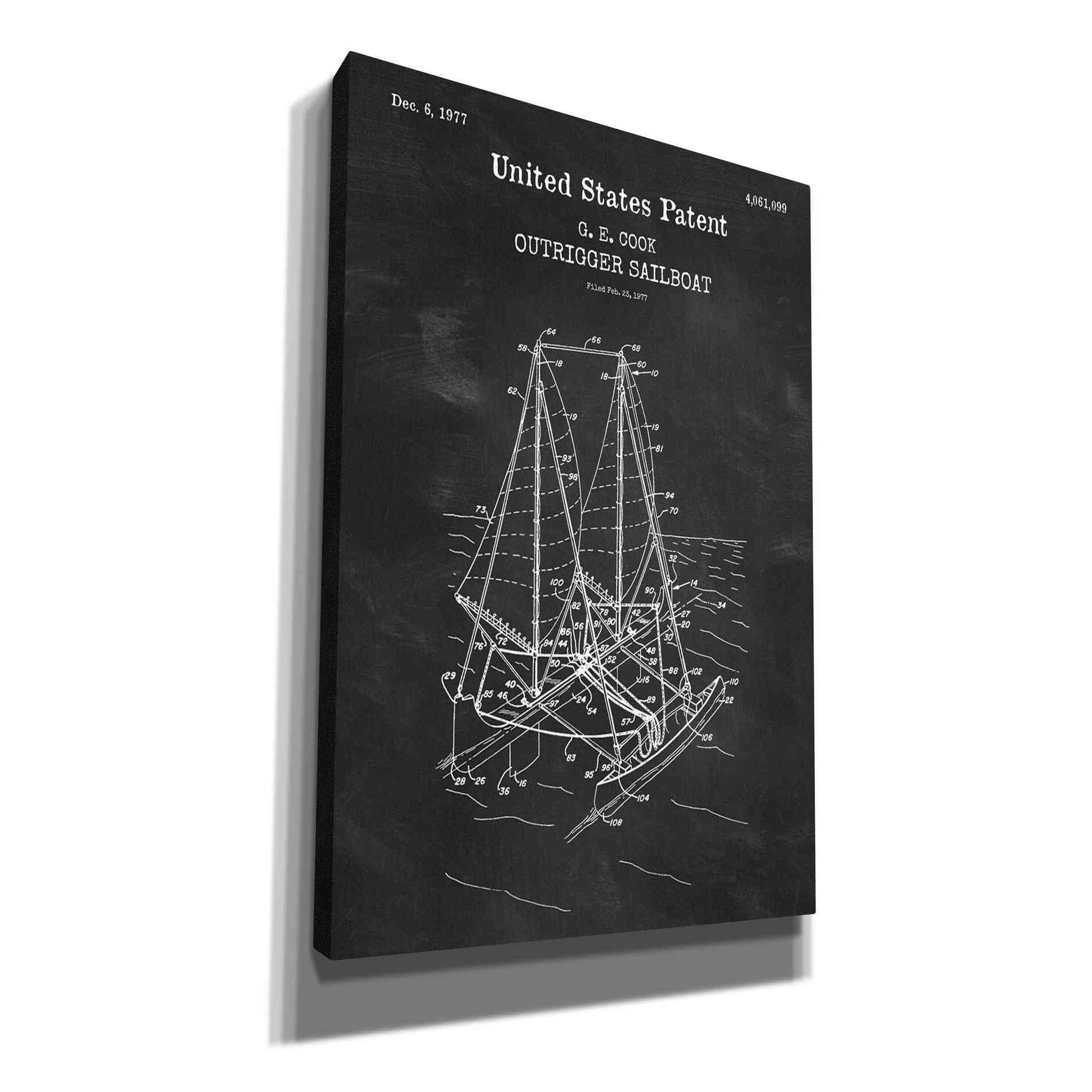 'Outrigger Sailboat Blueprint Patent Chalkboard,' Canvas Wall Art