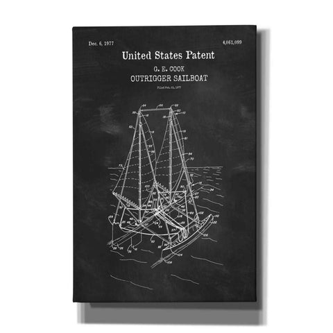Image of 'Outrigger Sailboat Blueprint Patent Chalkboard,' Canvas Wall Art