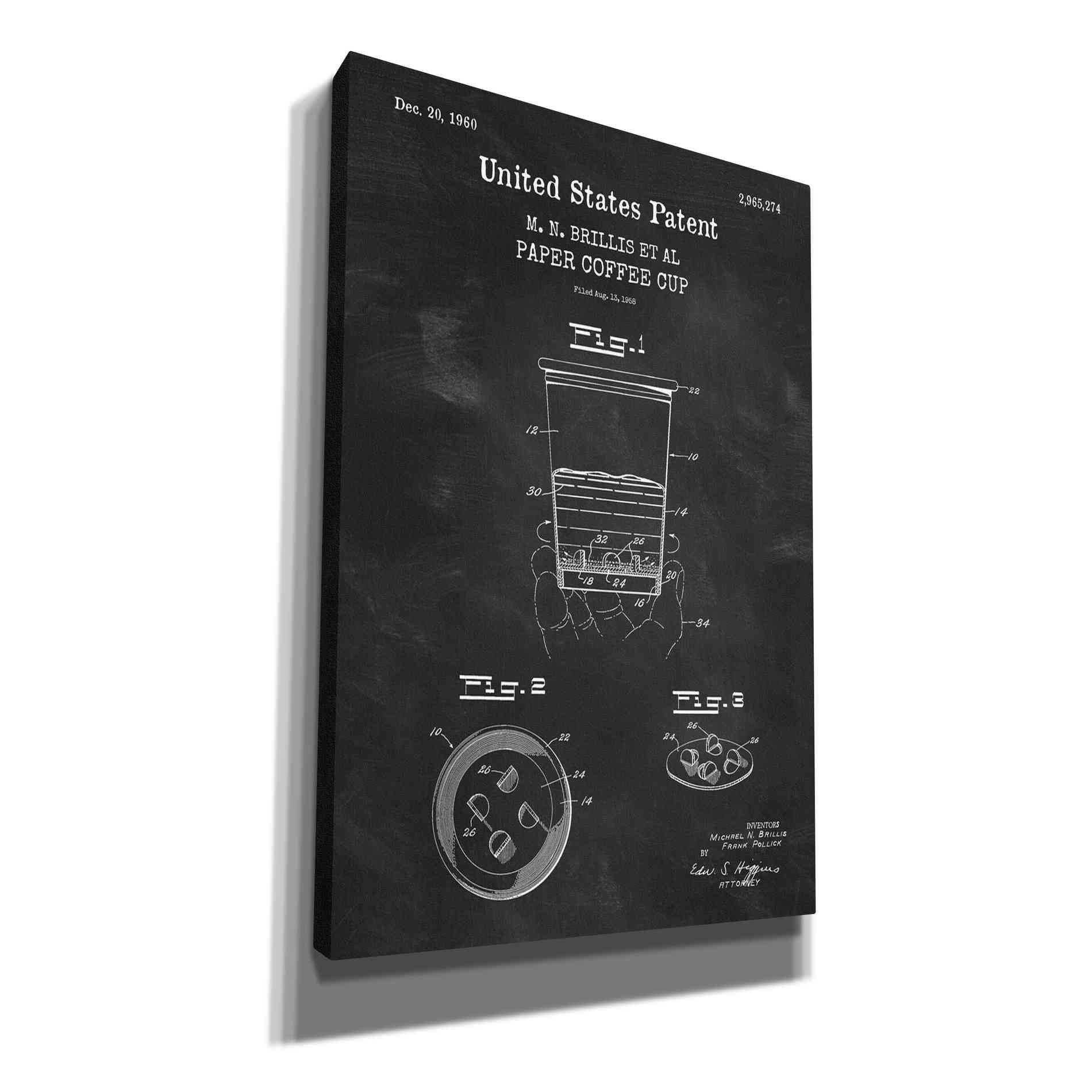 'Paper Coffee Cup Blueprint Patent Chalkboard,' Canvas Wall Art