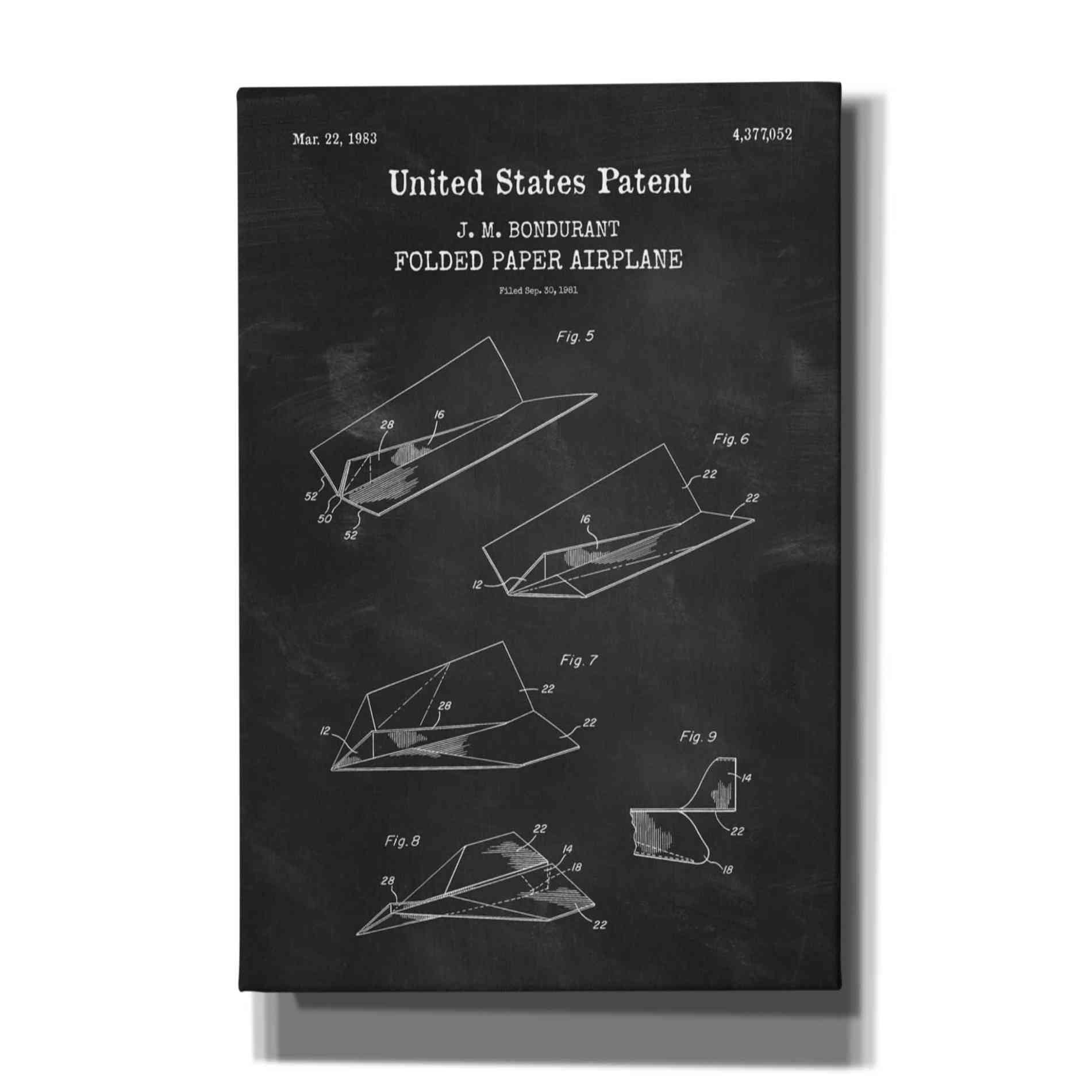 'Paper Plane Blueprint Patent Chalkboard,' Canvas Wall Art