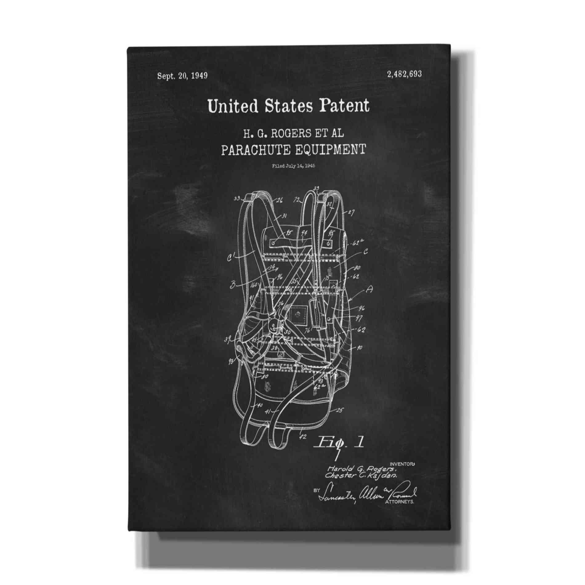 'Parachute Blueprint Patent Chalkboard,' Canvas Wall Art