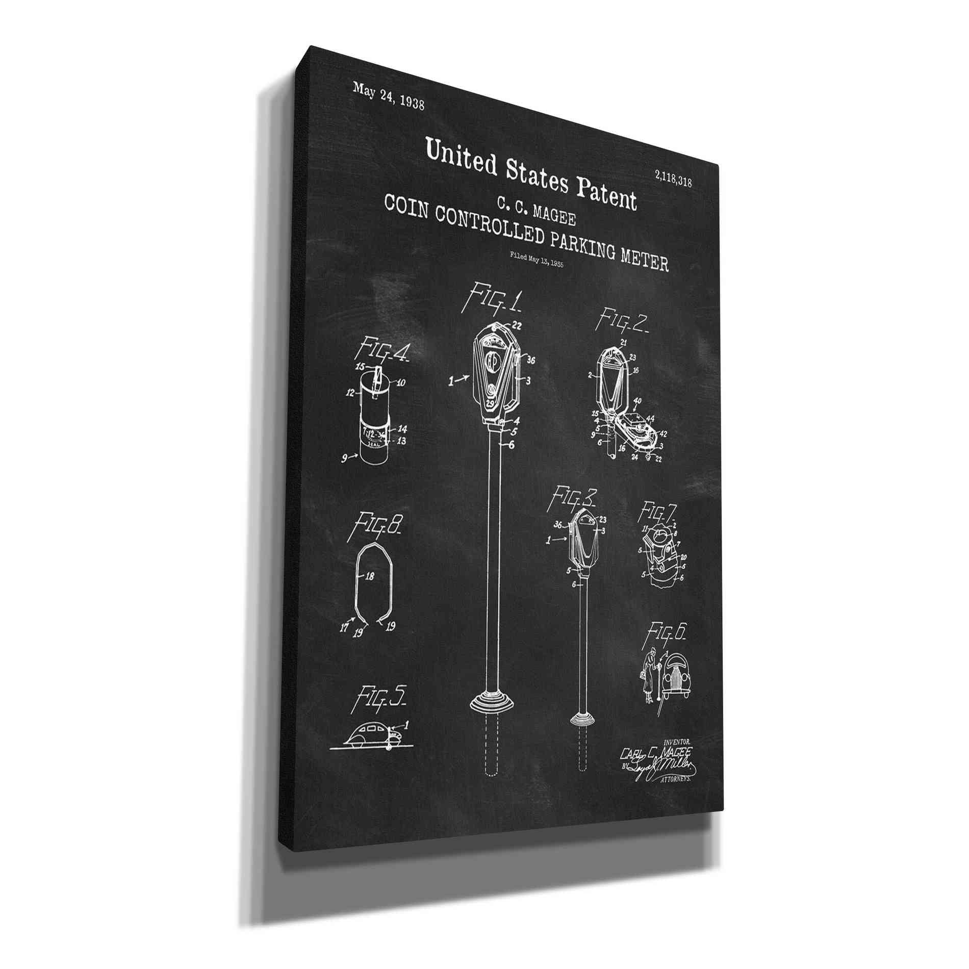 'Parking Meter Blueprint Patent Chalkboard,' Canvas Wall Art