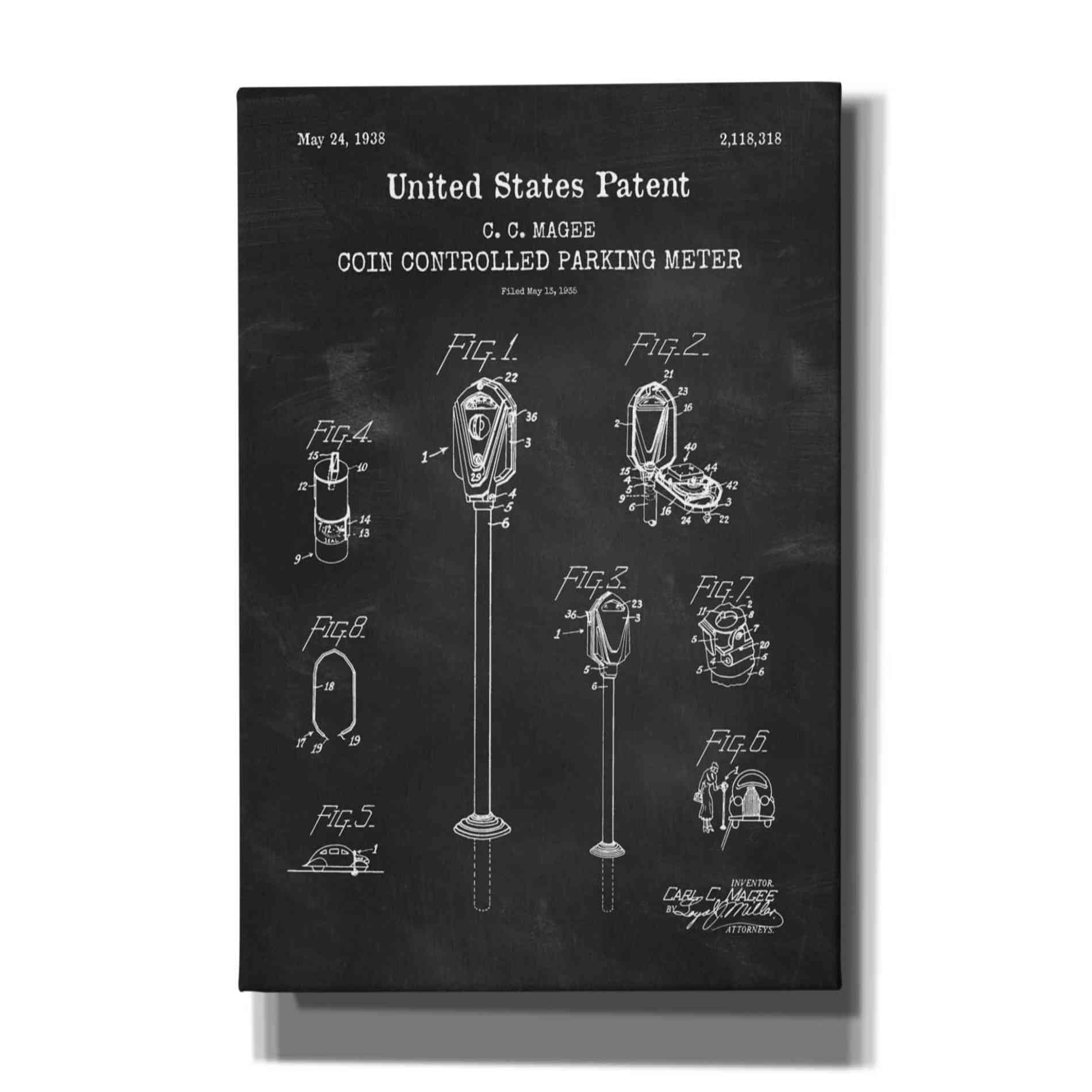 'Parking Meter Blueprint Patent Chalkboard,' Canvas Wall Art