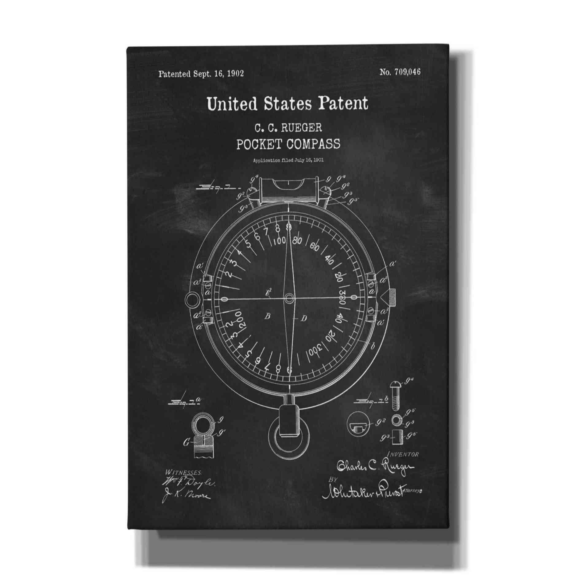 'Pocket Compass Blueprint Patent Chalkboard,' Canvas Wall Art