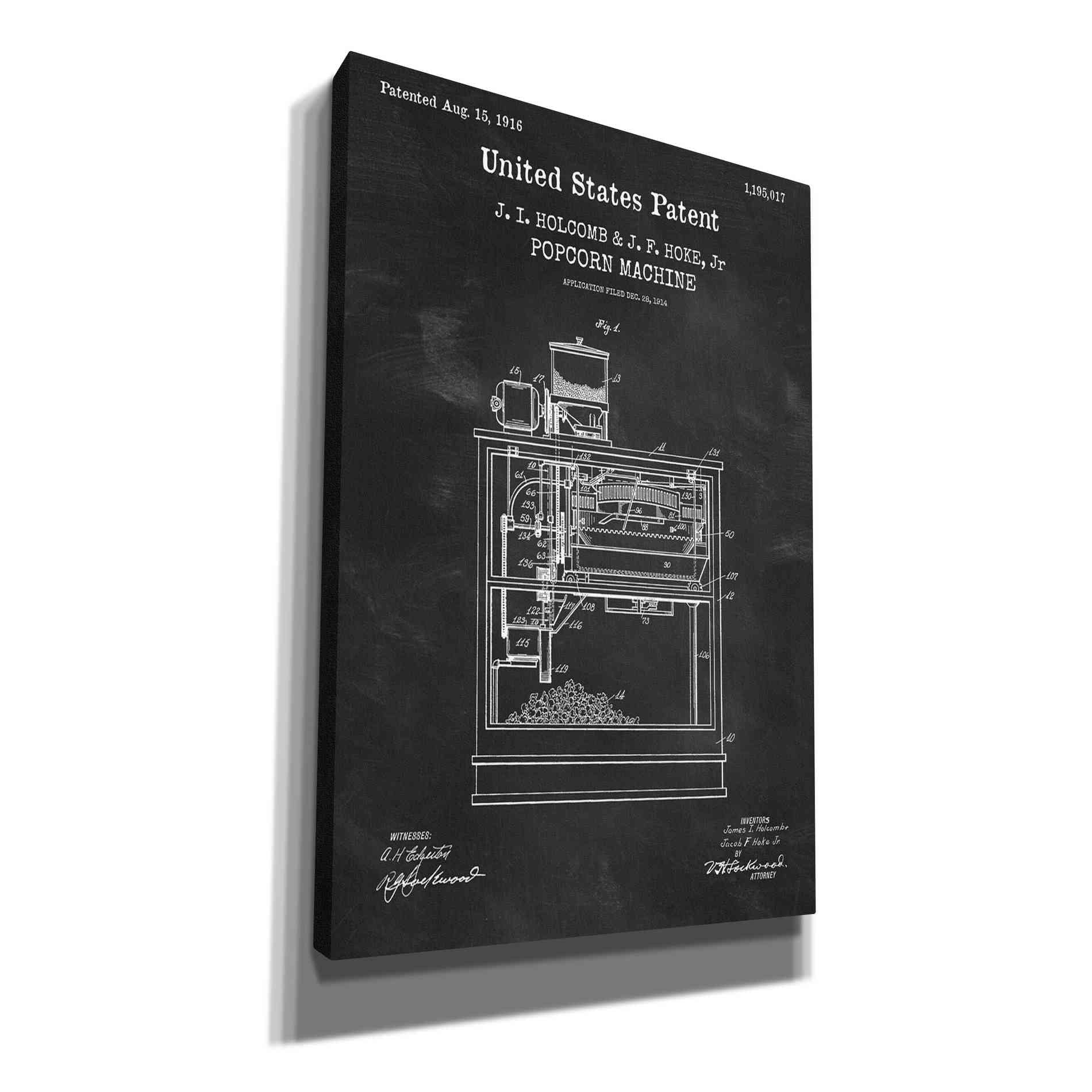 'Popcorn Machine Blueprint Patent Chalkboard,' Canvas Wall Art