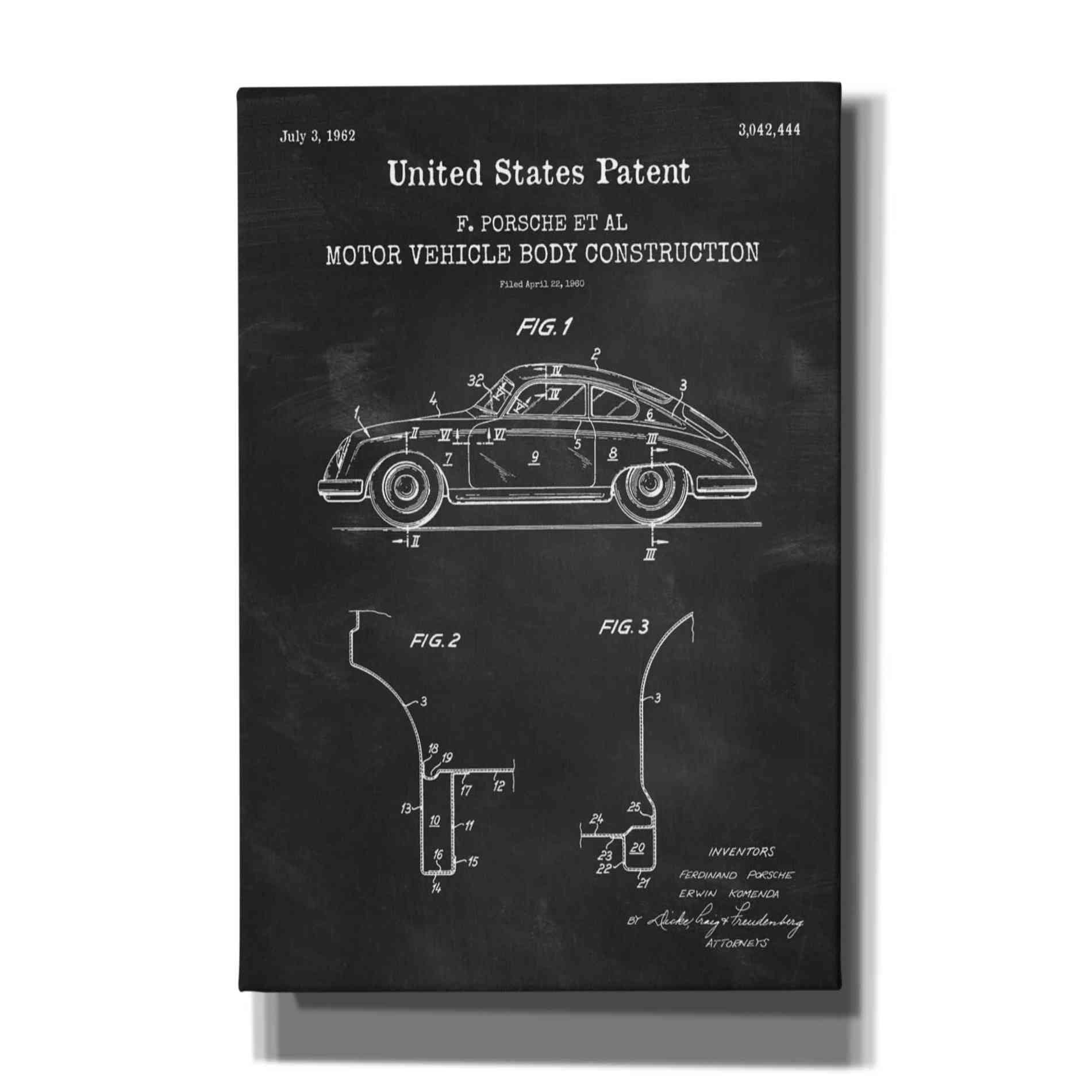 'Motor Vehicle Body Construction Blueprint Patent Chalkboard,' Canvas Wall Art