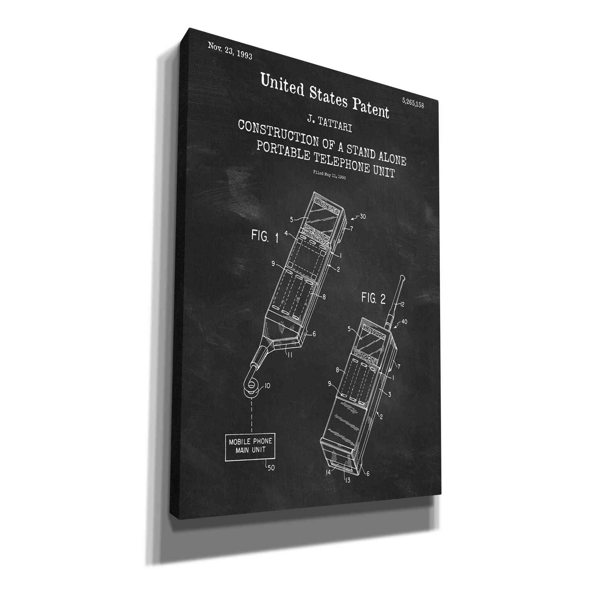'Portable Phone Unit Blueprint Patent Chalkboard,' Canvas Wall Art
