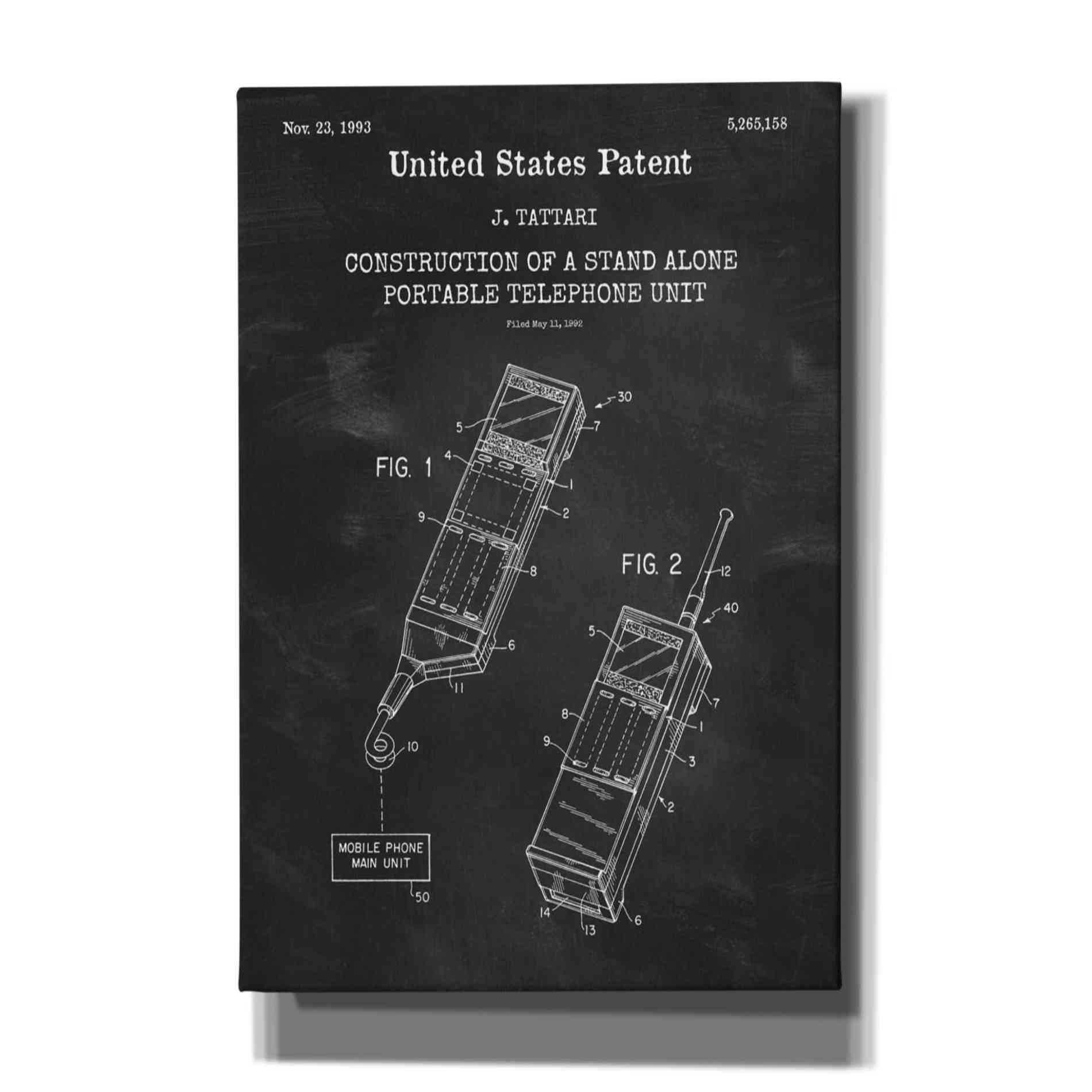 'Portable Phone Unit Blueprint Patent Chalkboard,' Canvas Wall Art
