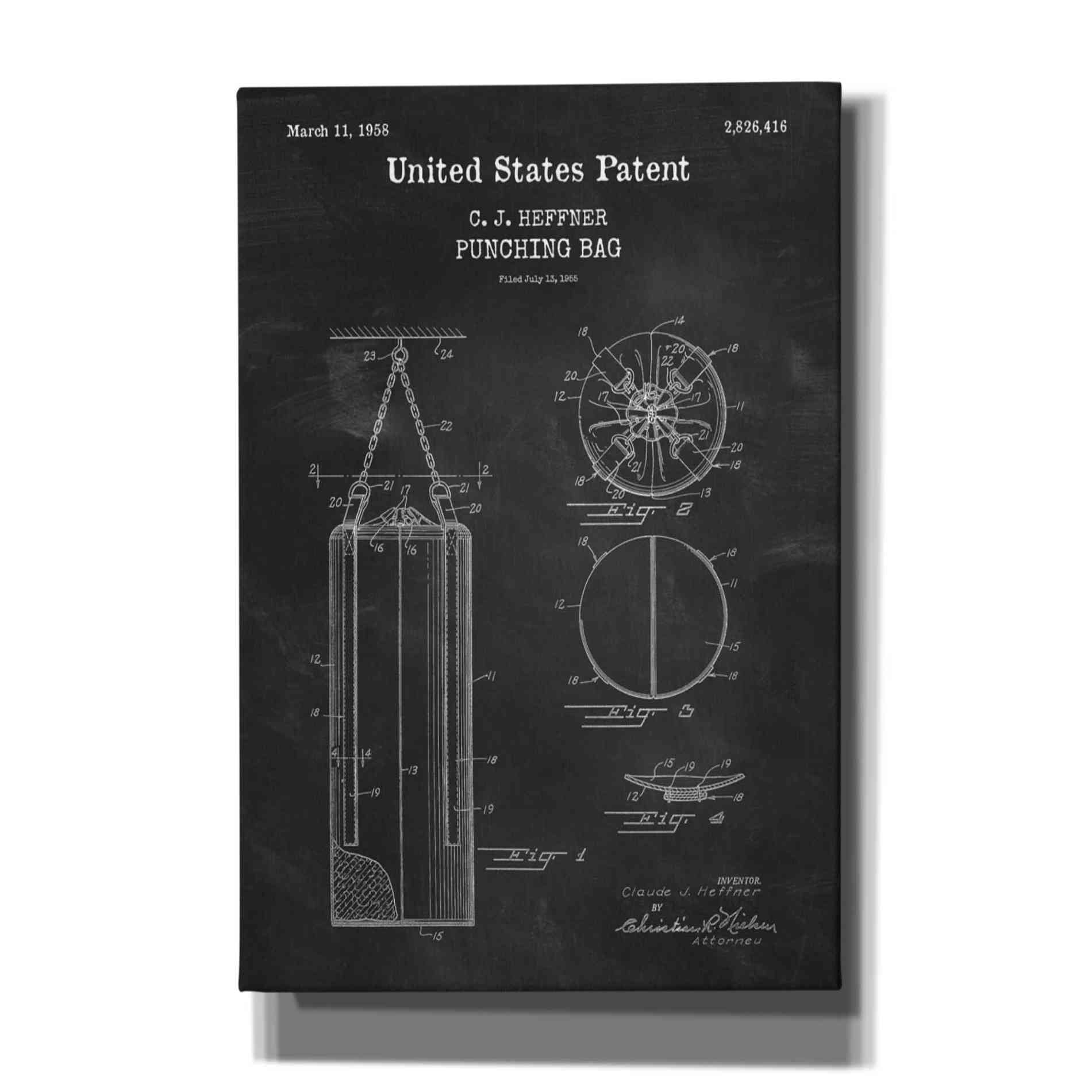 'Punching Bag Blueprint Patent Chalkboard,' Canvas Wall Art
