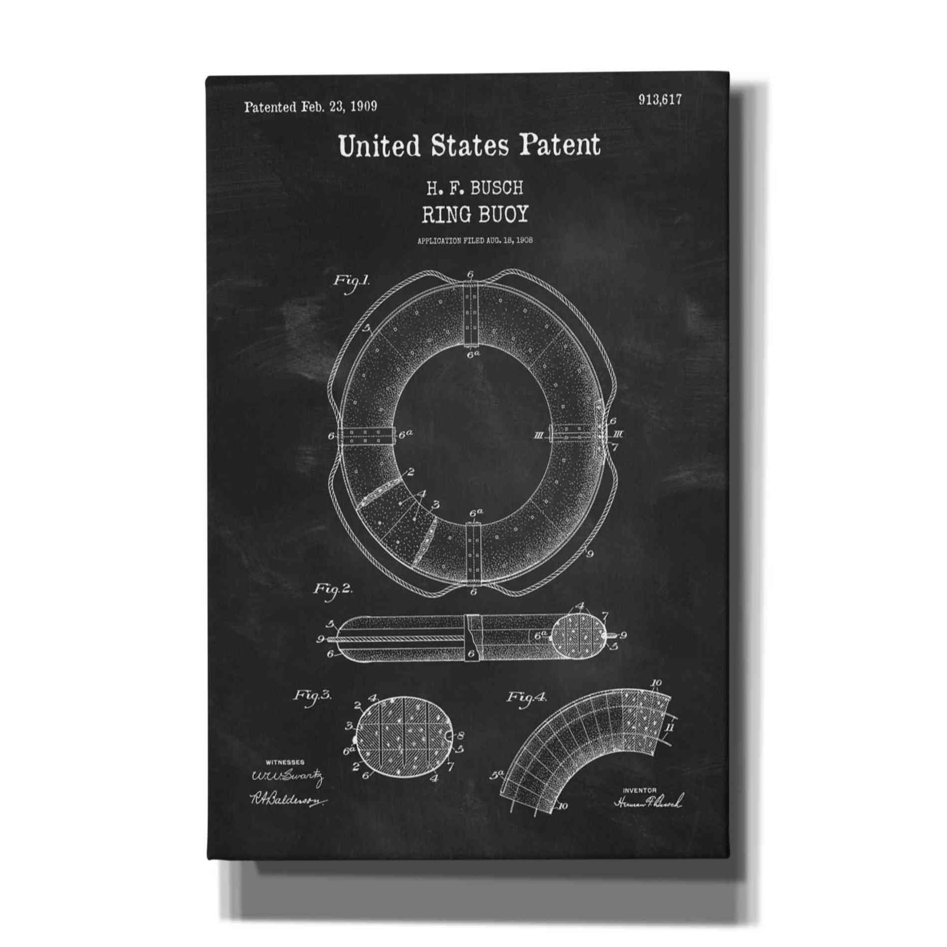 'Ring Buoy Blueprint Patent Chalkboard,' Canvas Wall Art