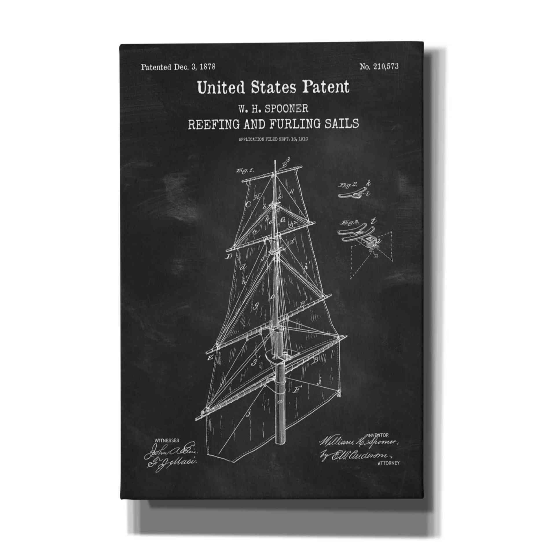 'Sail Blueprint Patent Chalkboard,' Canvas Wall Art