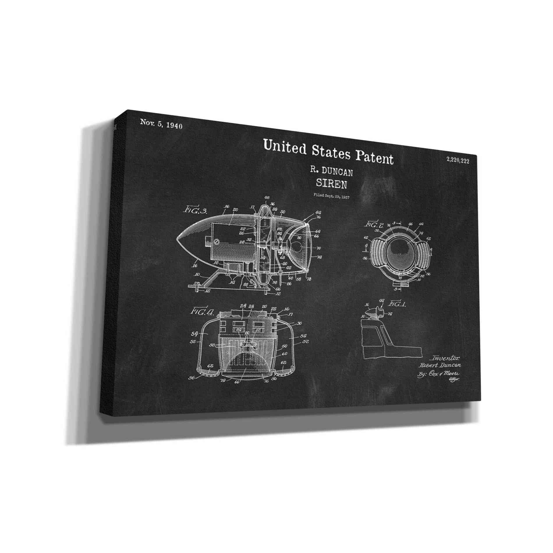 'Siren Blueprint Patent Chalkboard,' Canvas Wall Art