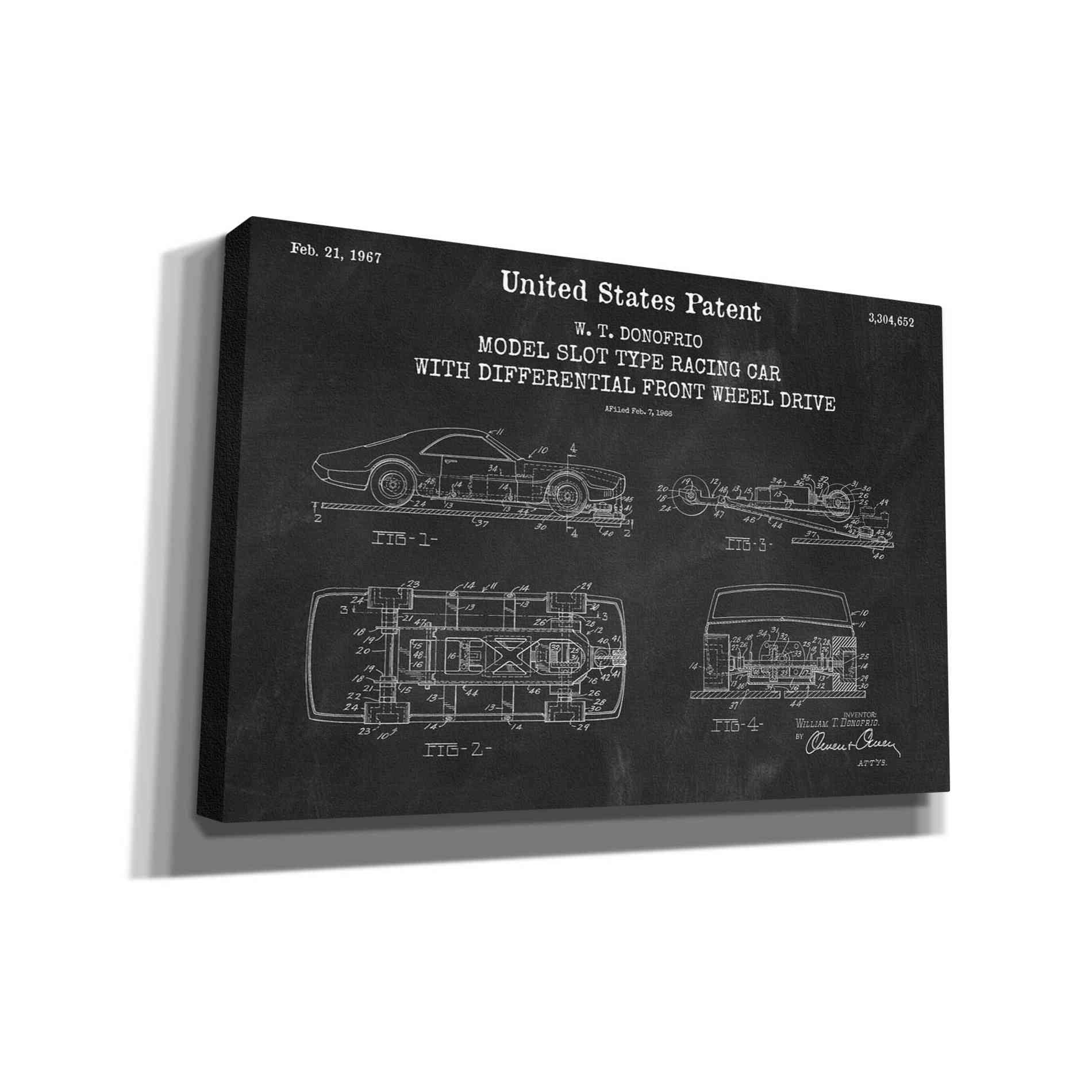 'Racing Car, Model Slot Type Blueprint Patent Chalkboard,' Canvas Wall Art