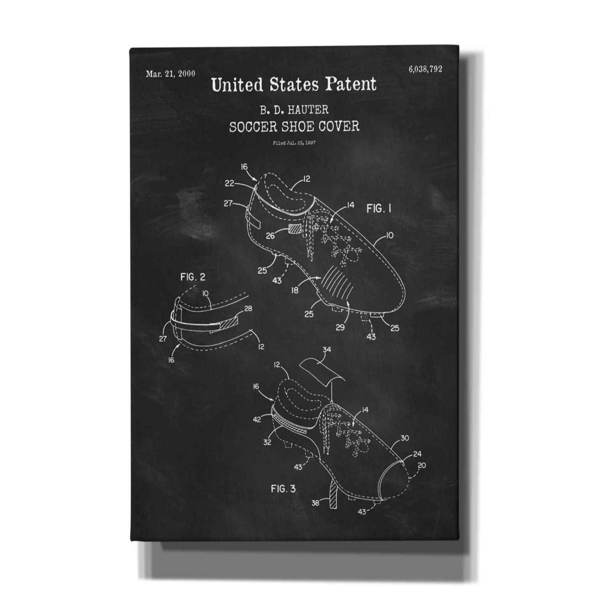 'Soccer Shoe Cover Blueprint Patent Chalkboard,' Canvas Wall Art