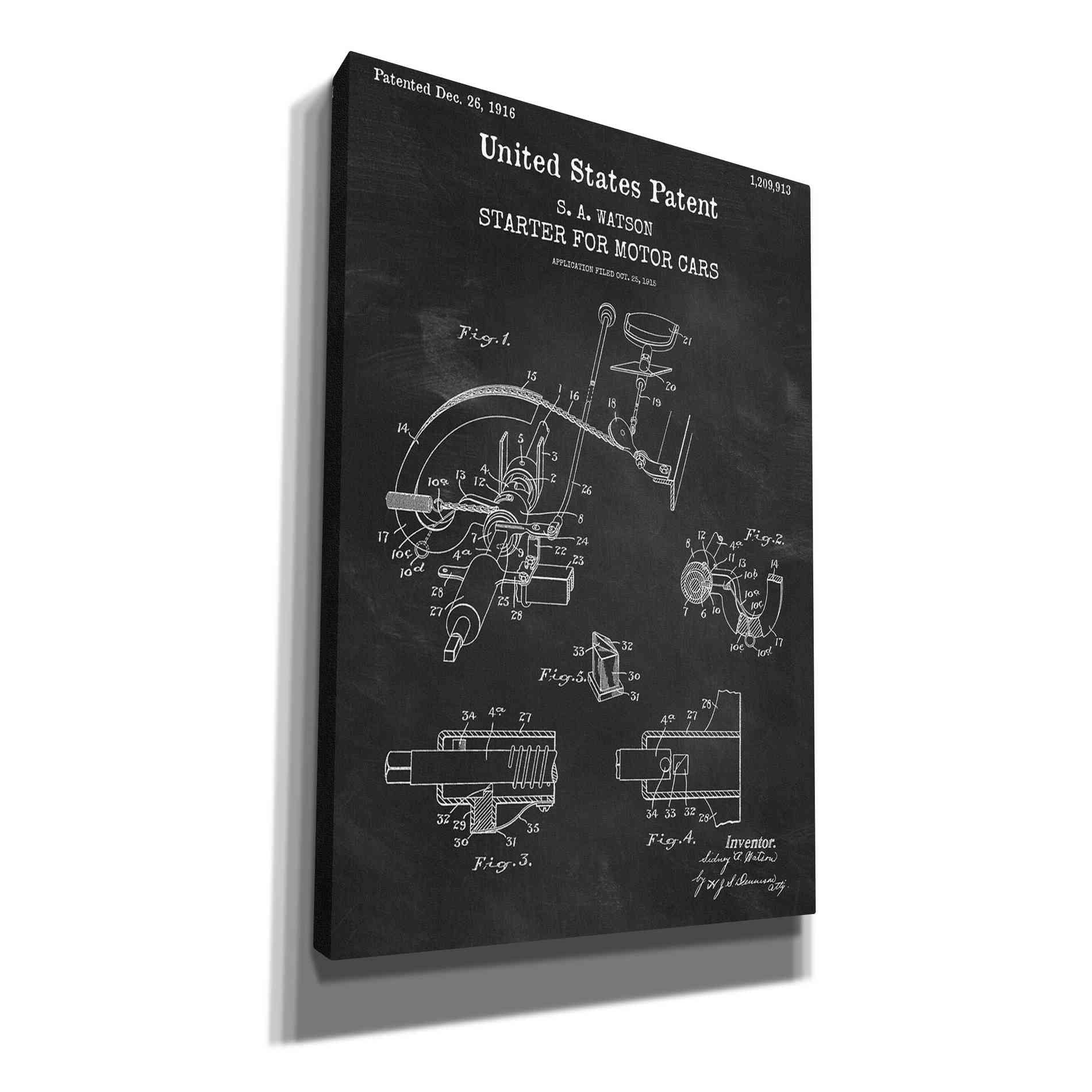 'Starter for Motor Cars Blueprint Patent Chalkboard,' Canvas Wall Art