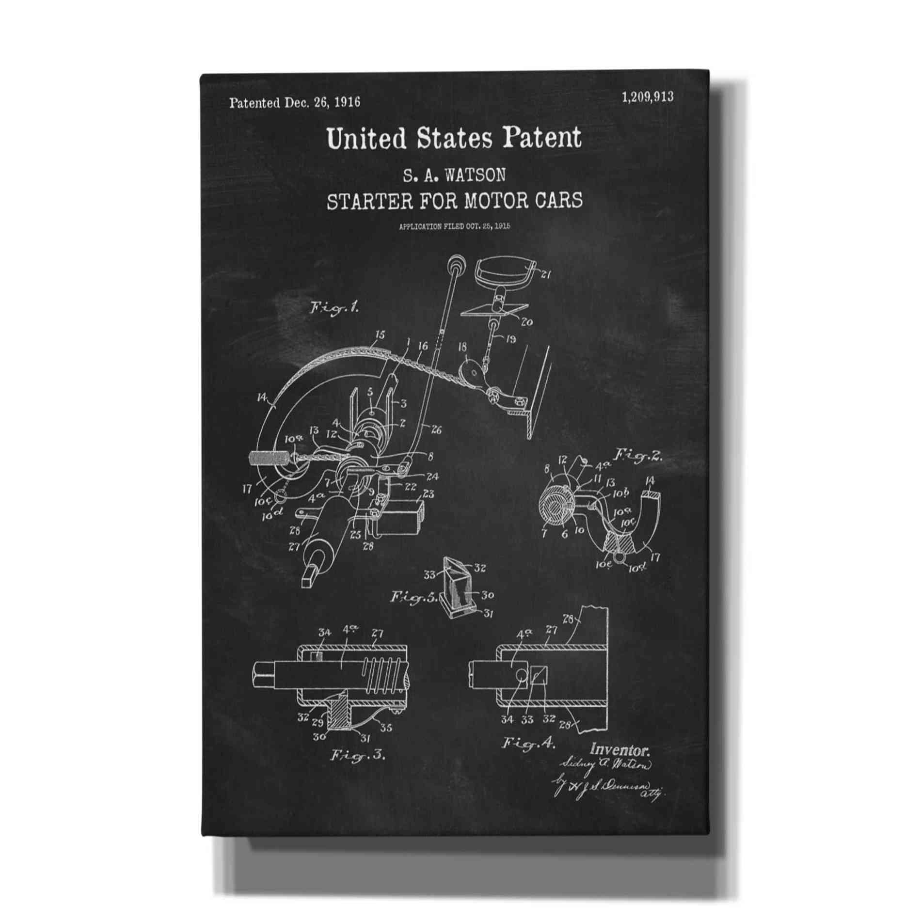 'Starter for Motor Cars Blueprint Patent Chalkboard,' Canvas Wall Art