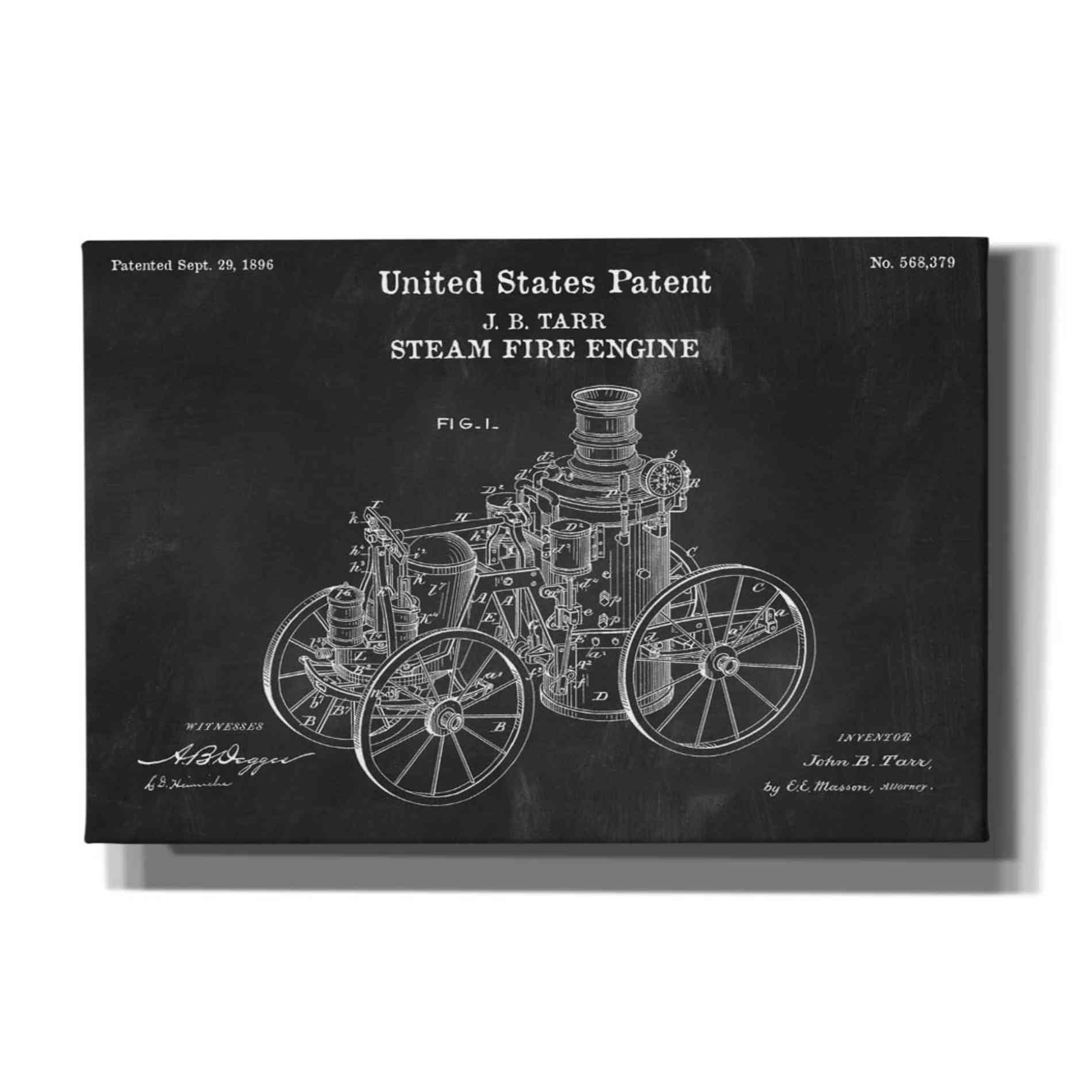 'Steam Fire Engine Blueprint Patent Chalkboard,' Canvas Wall Art