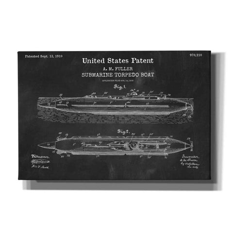 Image of 'Submarine Torpedo Boat Blueprint Patent Chalkboard,' Canvas Wall Art