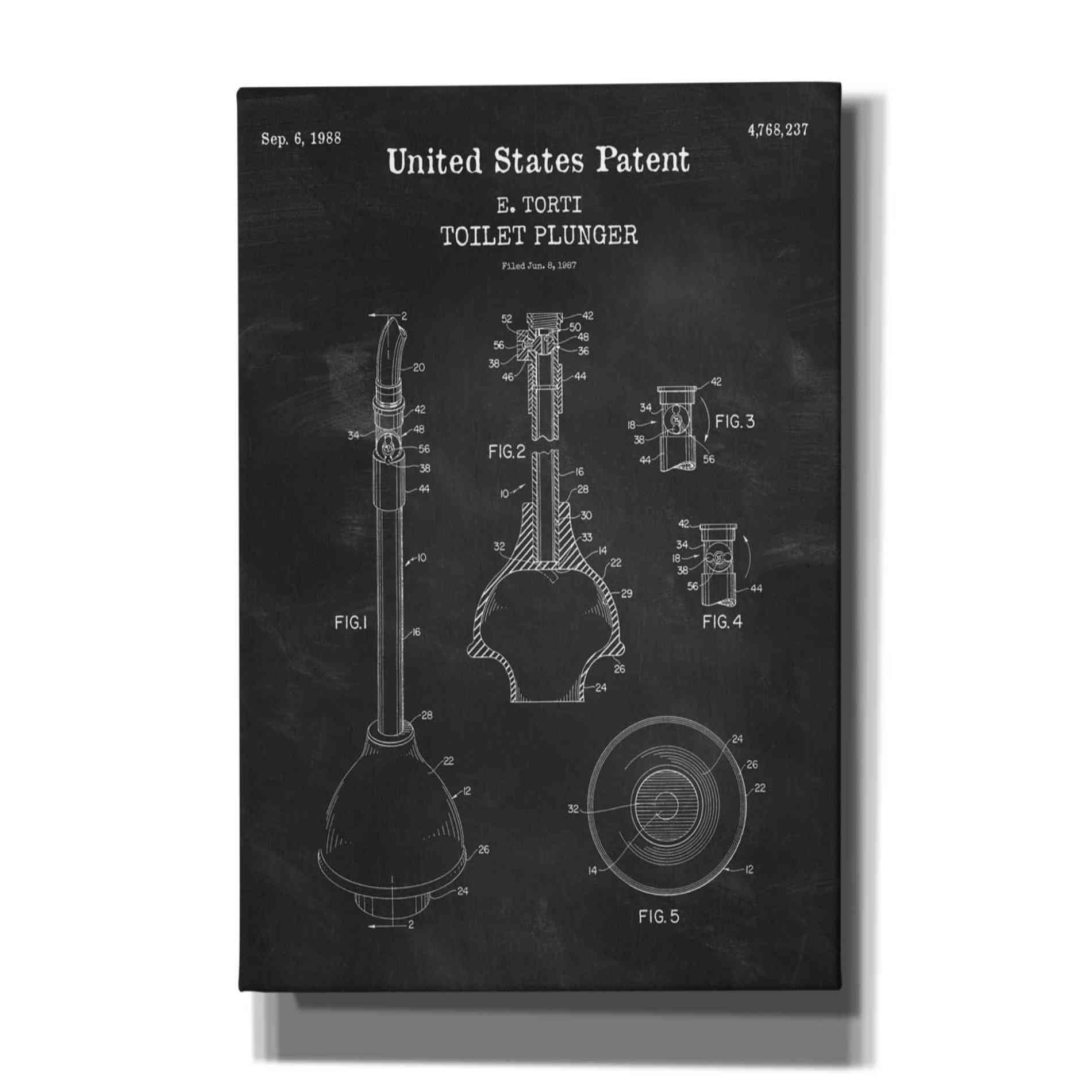 'Toilet Plunger Blueprint Patent Chalkboard,' Canvas Wall Art