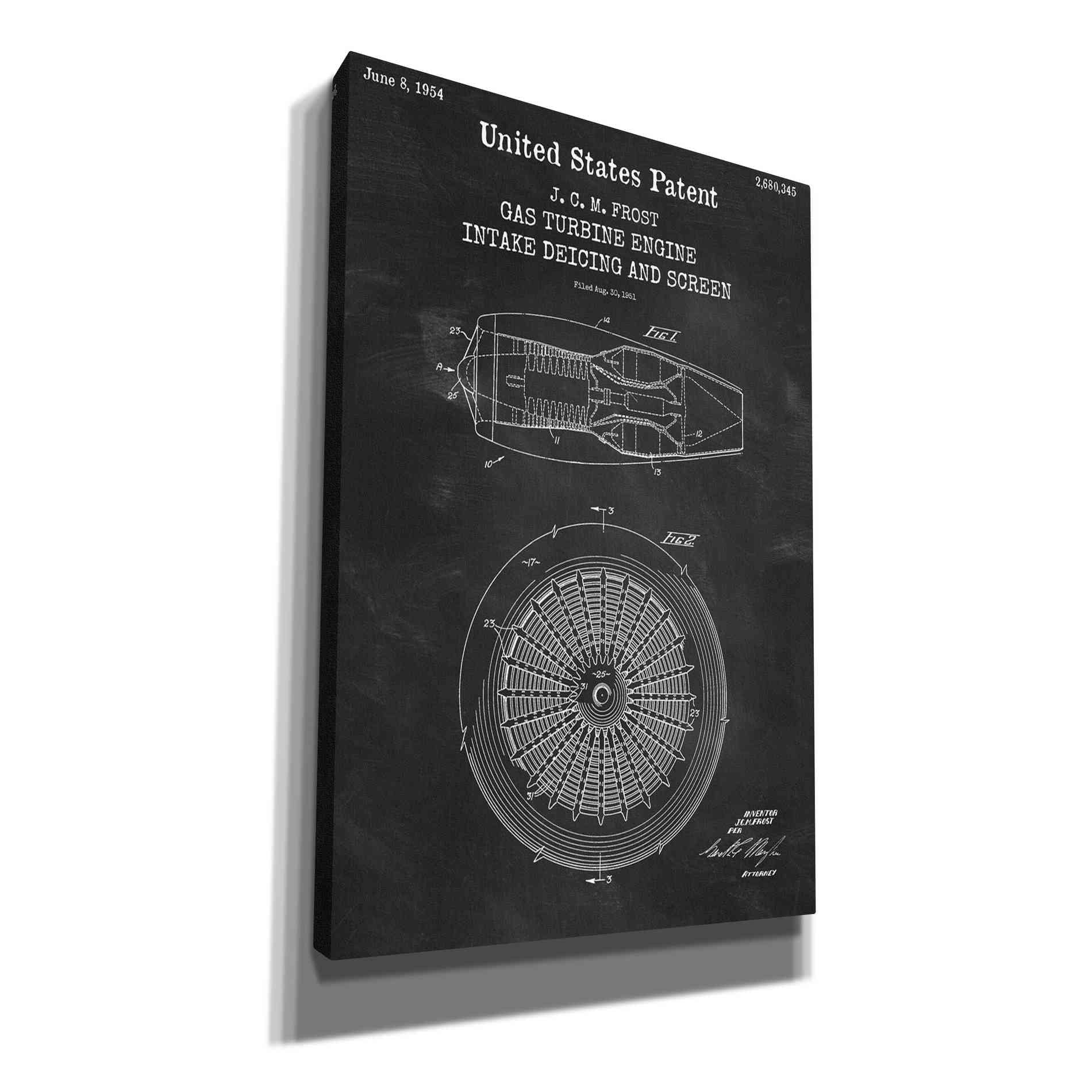 'Gas Turbine Engine Blueprint Patent Chalkboard,' Canvas Wall Art